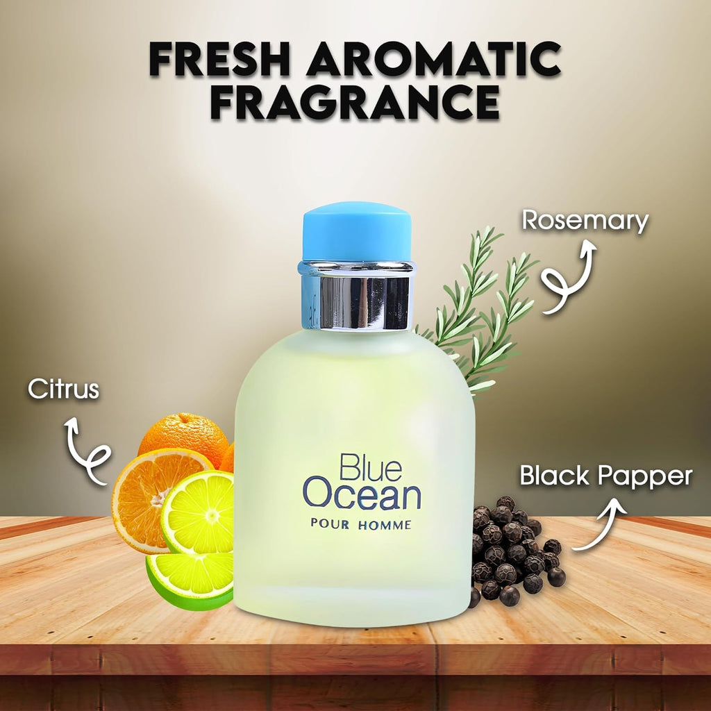 Blue Ocean Pour Homme Eau de Toilette Spray – 3.4 Fl Oz / 100 ml – All-Season Citrus Aromatic for Men