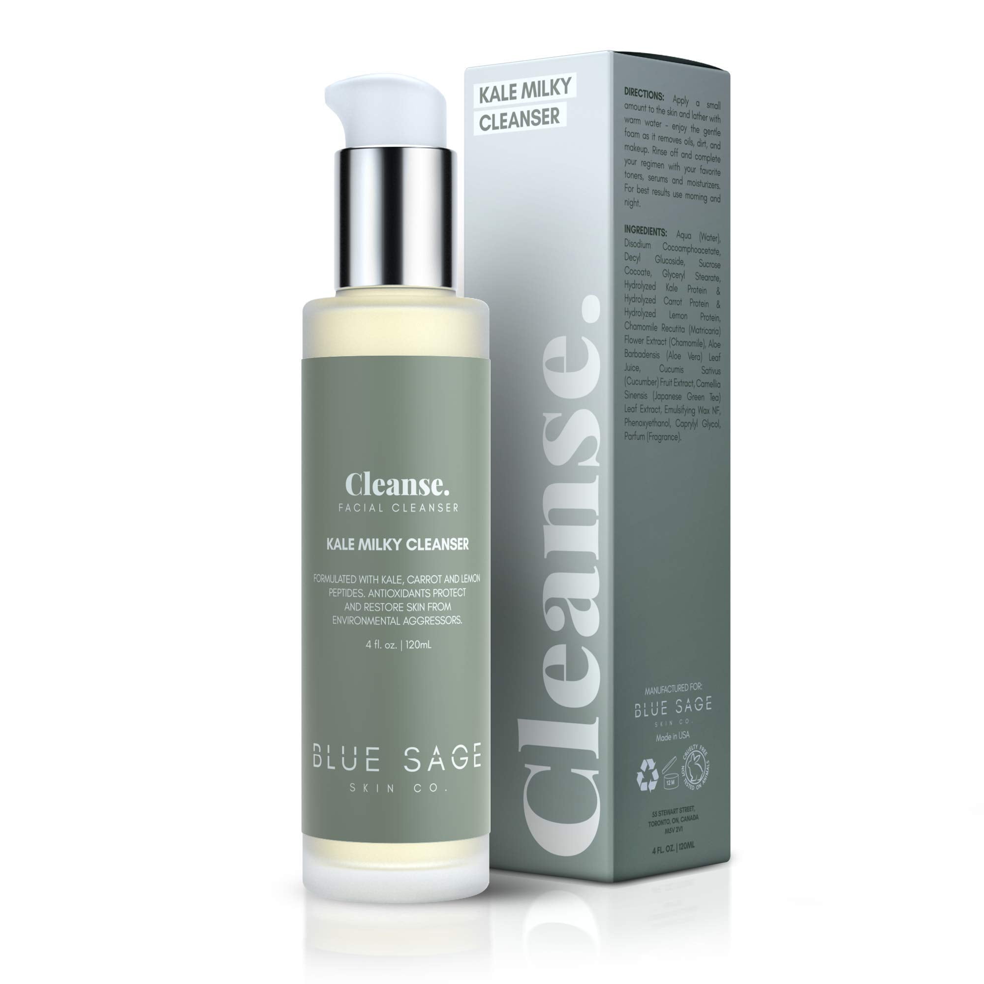Blue Sage Kale Milky Daily Facial Cleanser – Natural Anti-Aging Face Wash with Antioxidants & Amino Acids