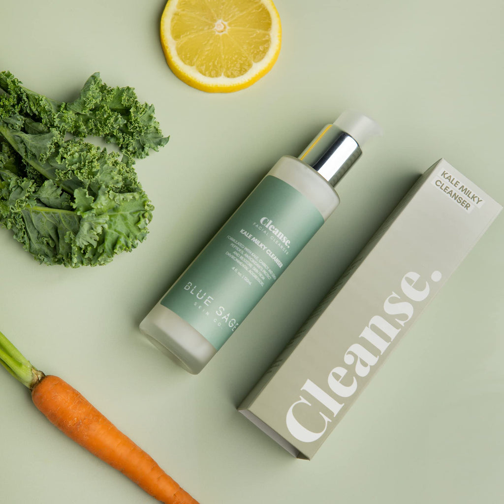 Blue Sage Kale Milky Daily Facial Cleanser – Natural Anti-Aging Face Wash with Antioxidants & Amino Acids