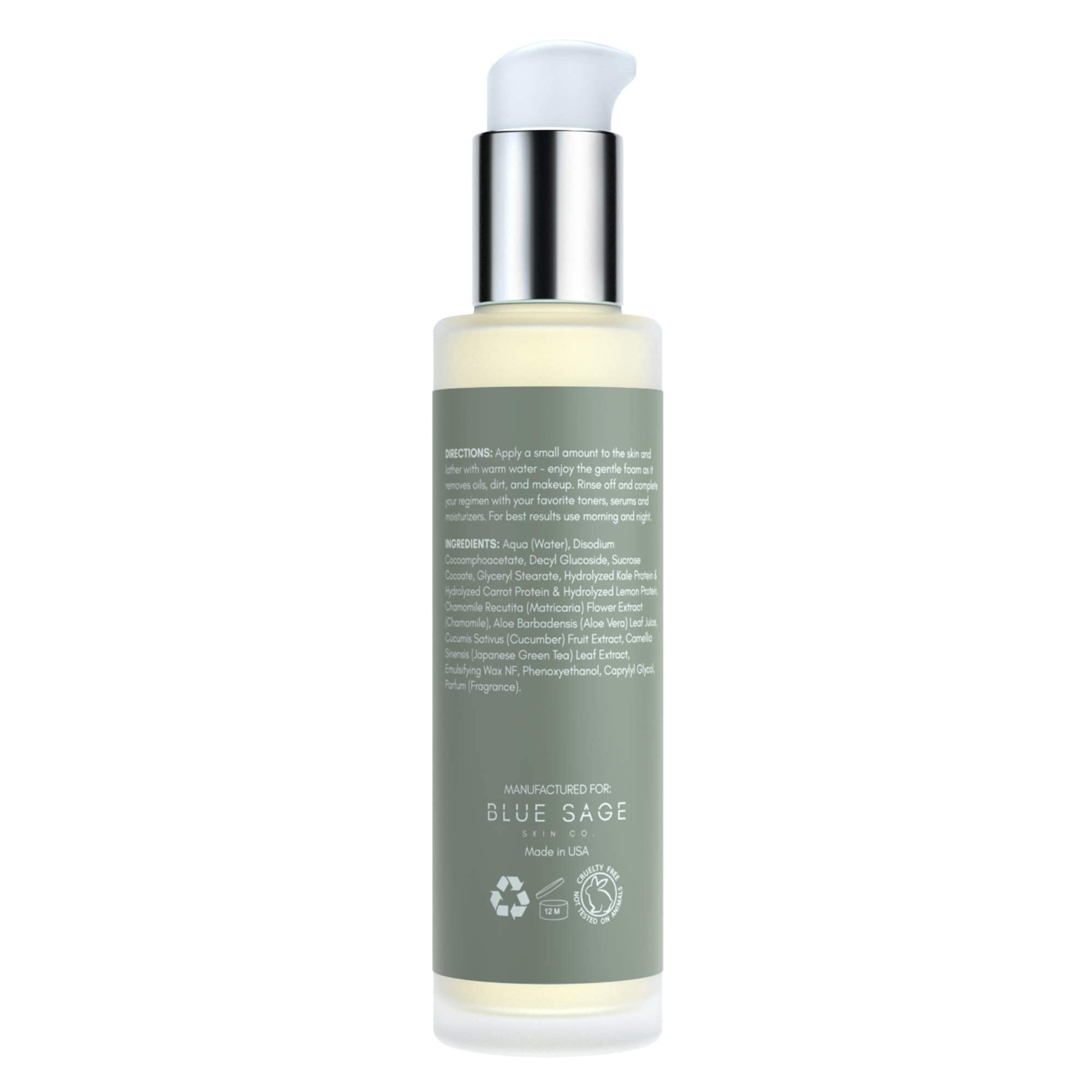 Blue Sage Kale Milky Daily Facial Cleanser – Natural Anti-Aging Face Wash with Antioxidants & Amino Acids