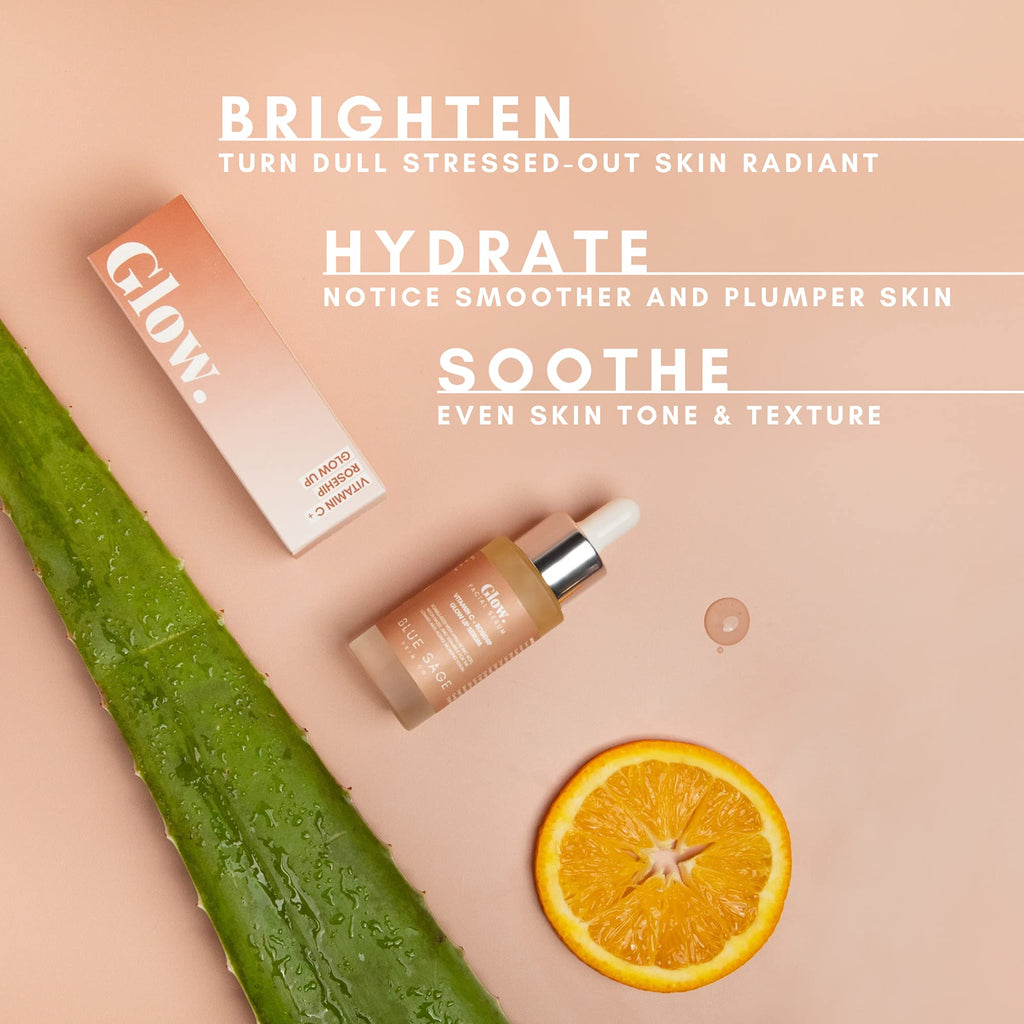 Blue Sage Vitamin C + Rosehip Glow Up Daily Facial Serum | Hydration, Brightening & Gentle Exfoliation