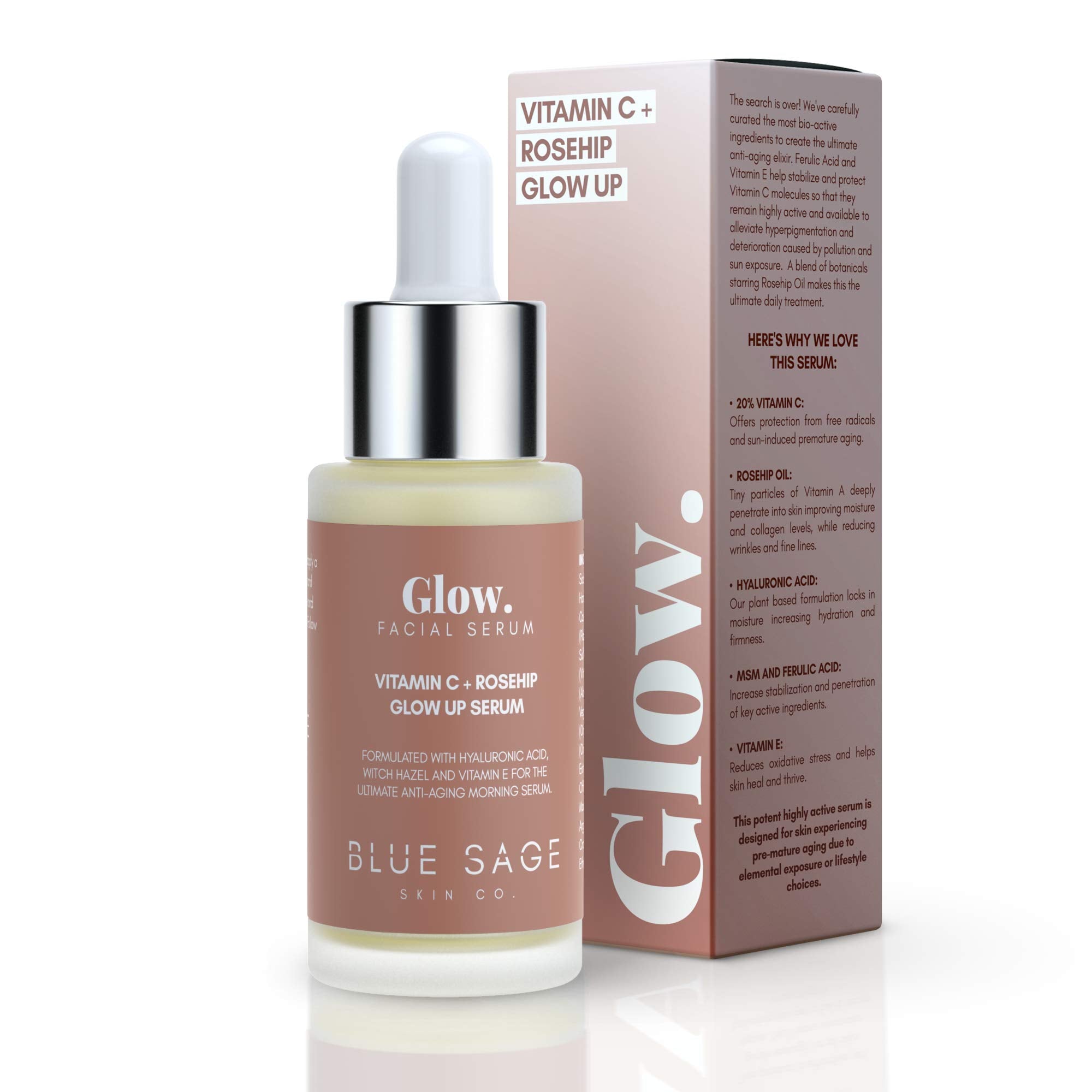 Blue Sage Vitamin C + Rosehip Glow Up Daily Facial Serum | Hydration, Brightening & Gentle Exfoliation