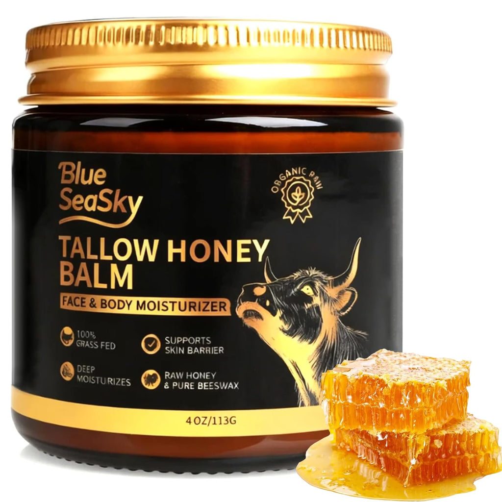 Blue Sea Sky Beef Tallow Skin Moisturizer – Handmade Whipped Tallow for Face, Hands & Body (4 oz)