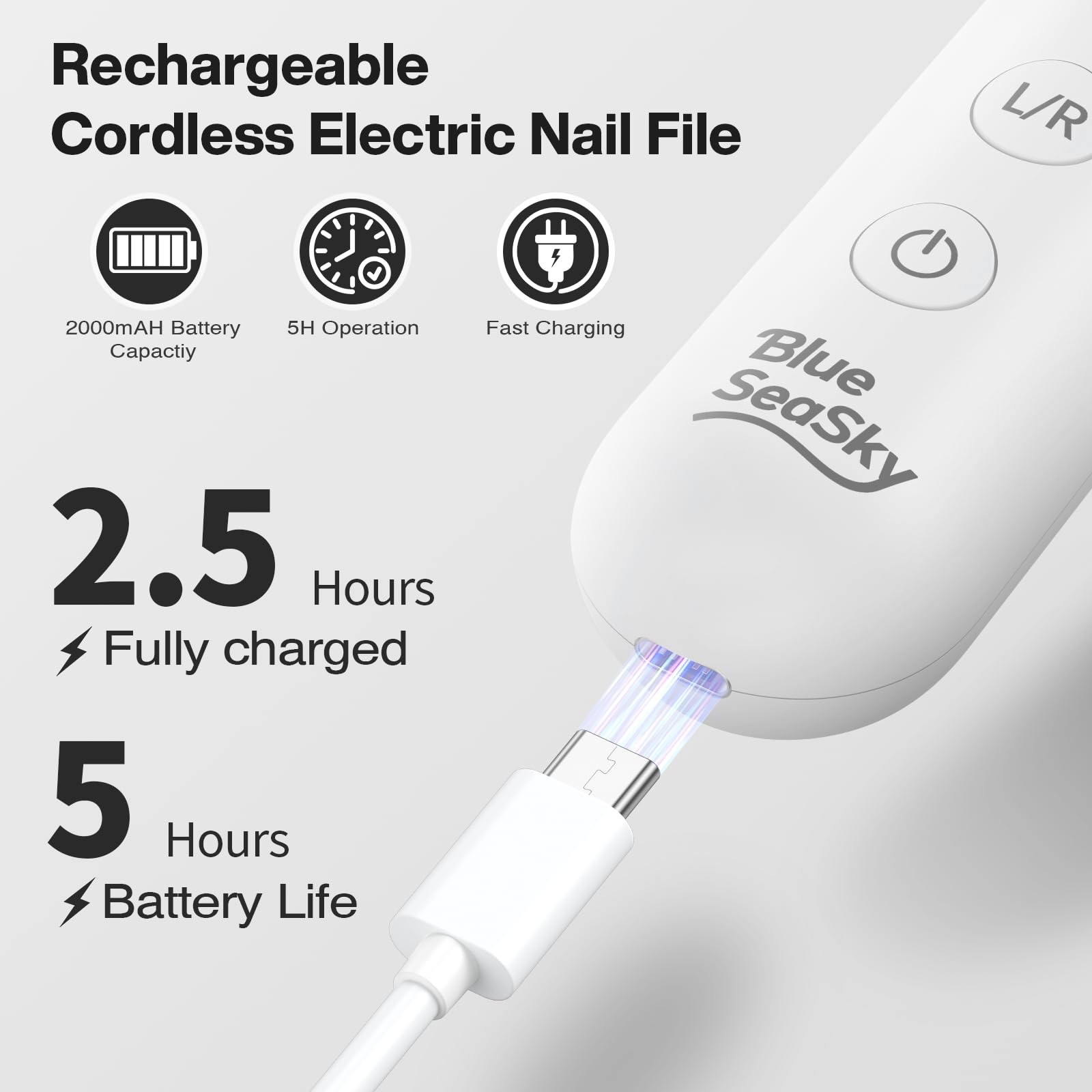Blue Sea Sky Professional Electric Nail Drill 2000mAh – 10-in-1 Cordless Nail File Kit for Manicure & Pedicure