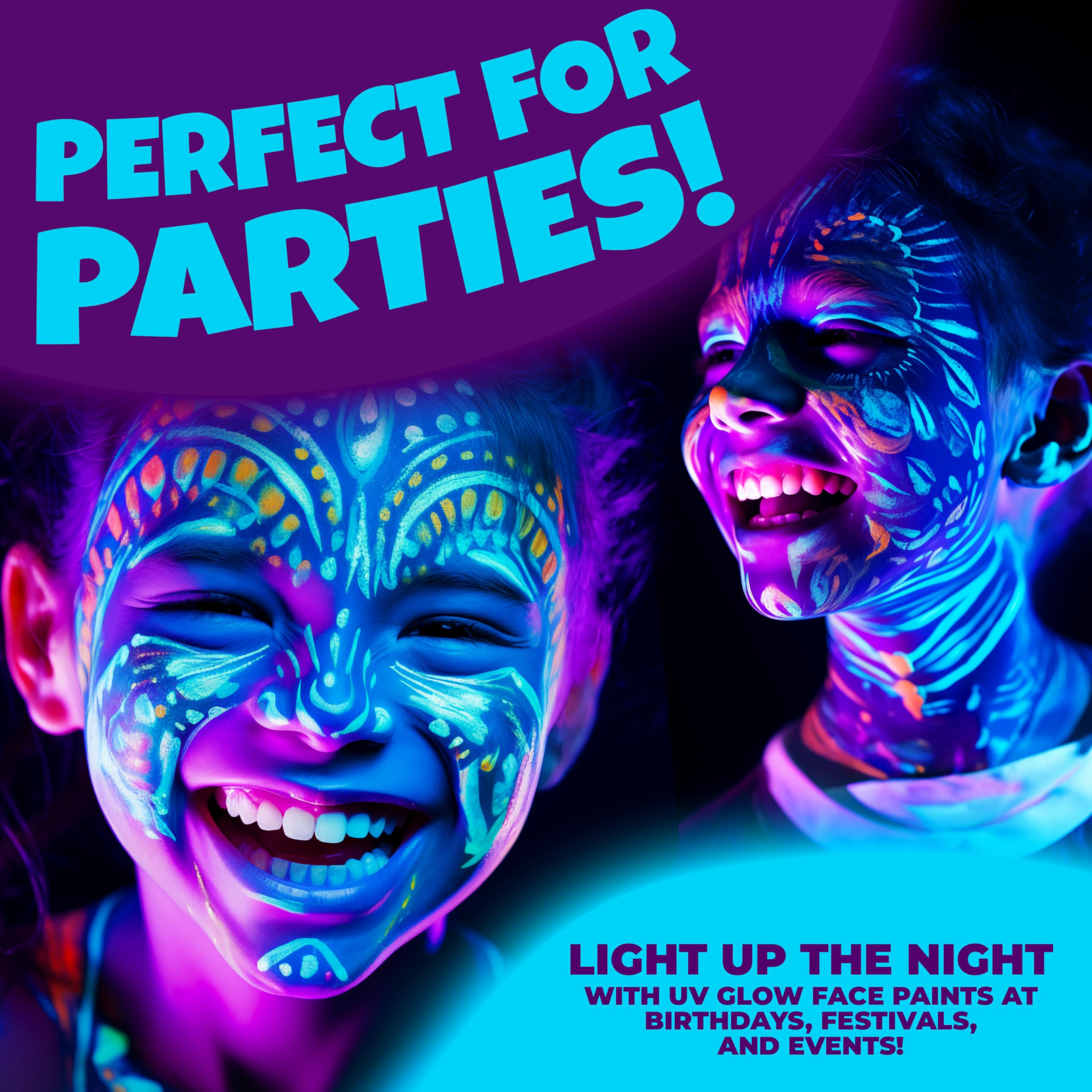 Blue Squid UV Body Paint – Glow-in-the-Dark Neon Face & Body Kit (8x20ml) with Mini UV Torch