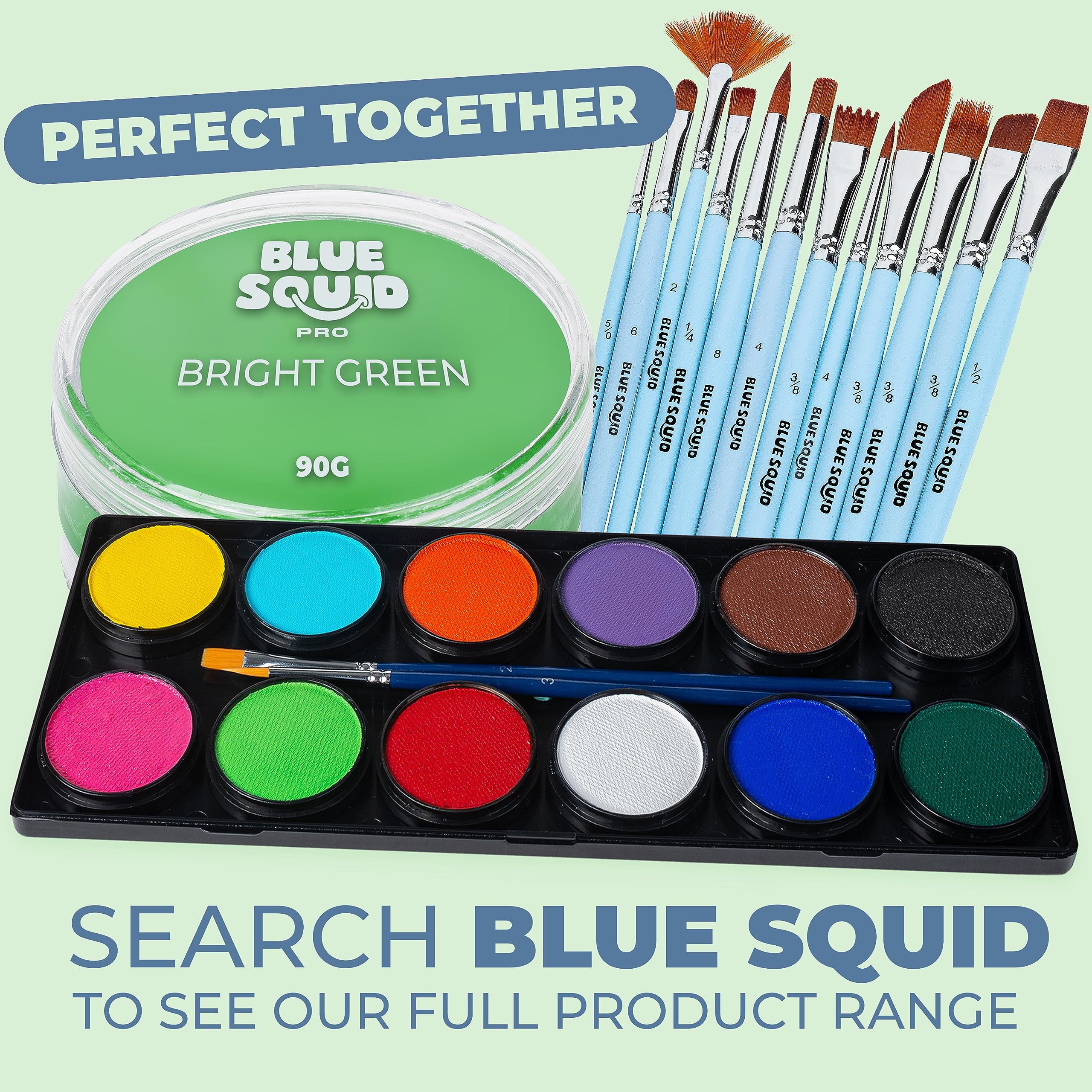 Blue Squid PRO Face Paint - Bright Green 90g / 3oz | Water-Based Professional Face & Body Paint