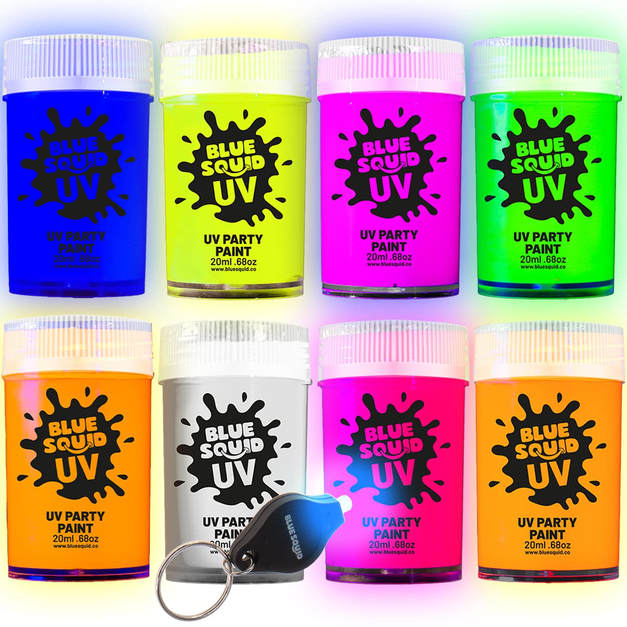 Blue Squid UV Body Paint – Glow-in-the-Dark Neon Face & Body Kit (8x20ml) with Mini UV Torch