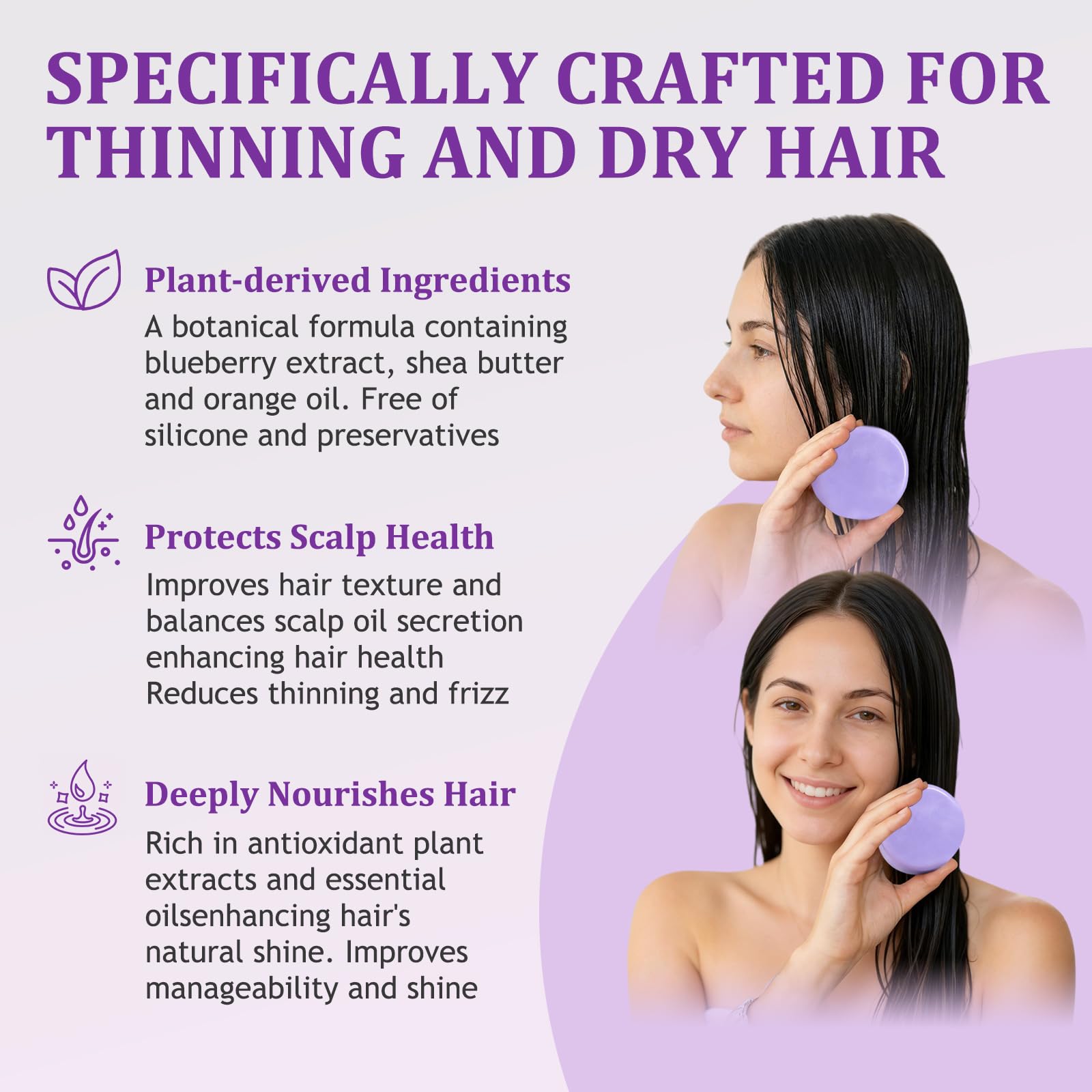 Blueberry Fields Shampoo and Conditioner Bundle Bars – Natural Blueberry Extract for Thinning Hair