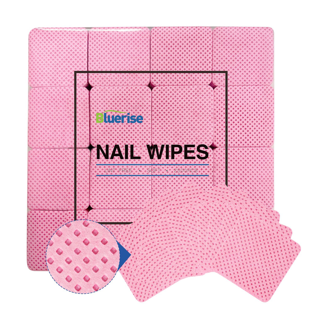 BLUERISE Lint-Free Nail Wipes – 2500 Pcs Nail Polish Remover Pads, Soft Absorbent, No Shedding