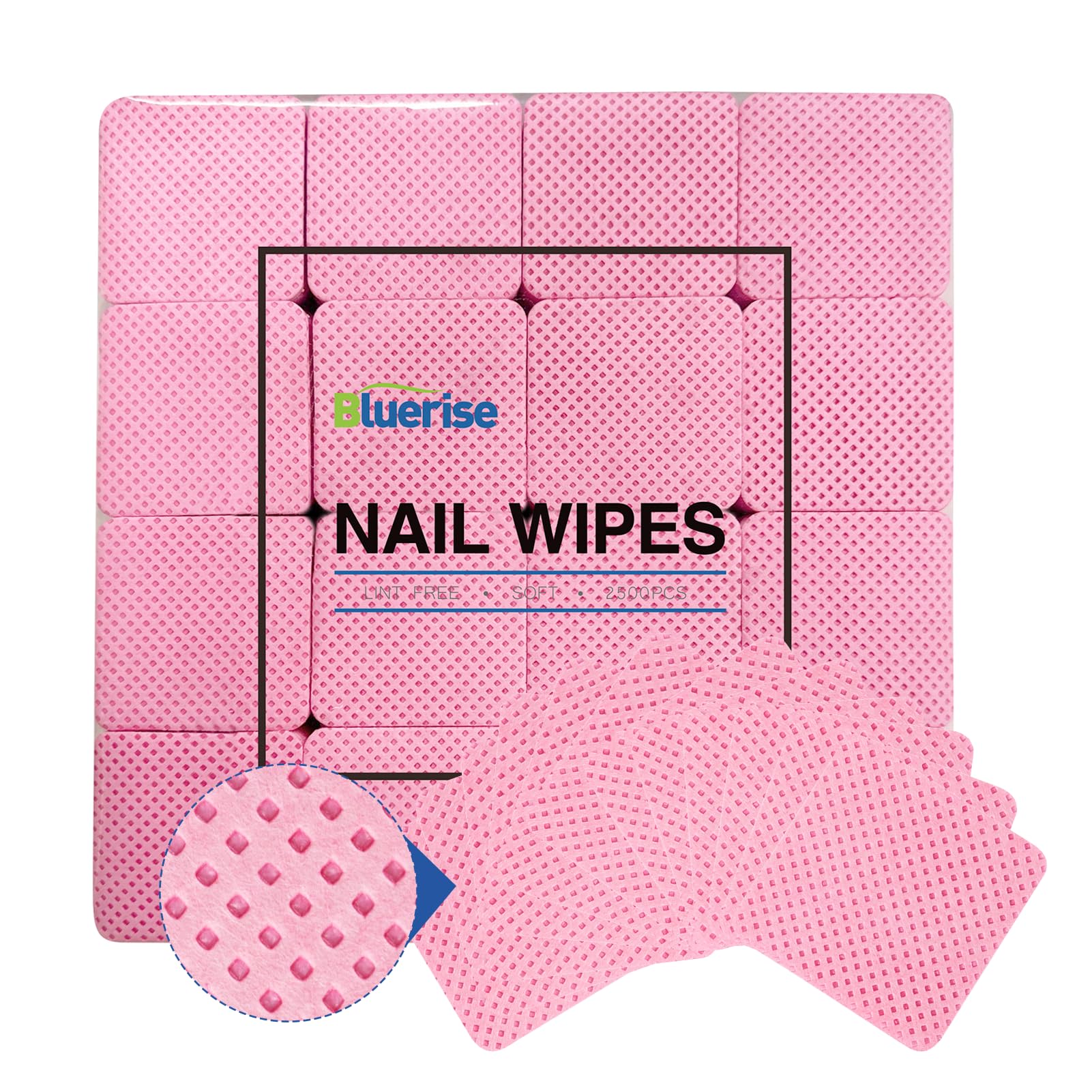BLUERISE Lint-Free Nail Wipes – 2500 Pcs Nail Polish Remover Pads, Soft Absorbent, No Shedding