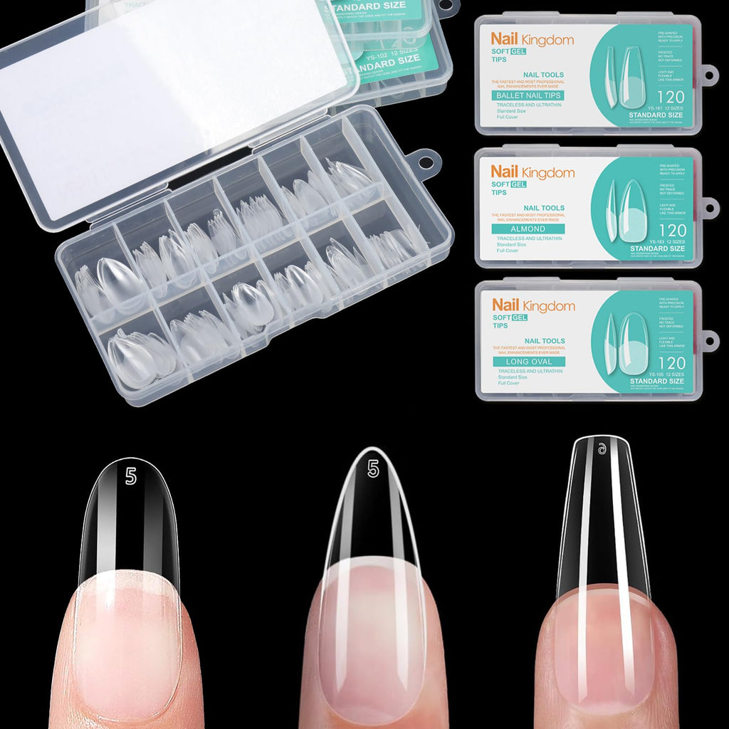 BlueZOO Gel Long Nail Tips – 360Pcs Pre-etched Almond, Coffin, Oval Press-On Nails | Salon-Quality DIY Kit