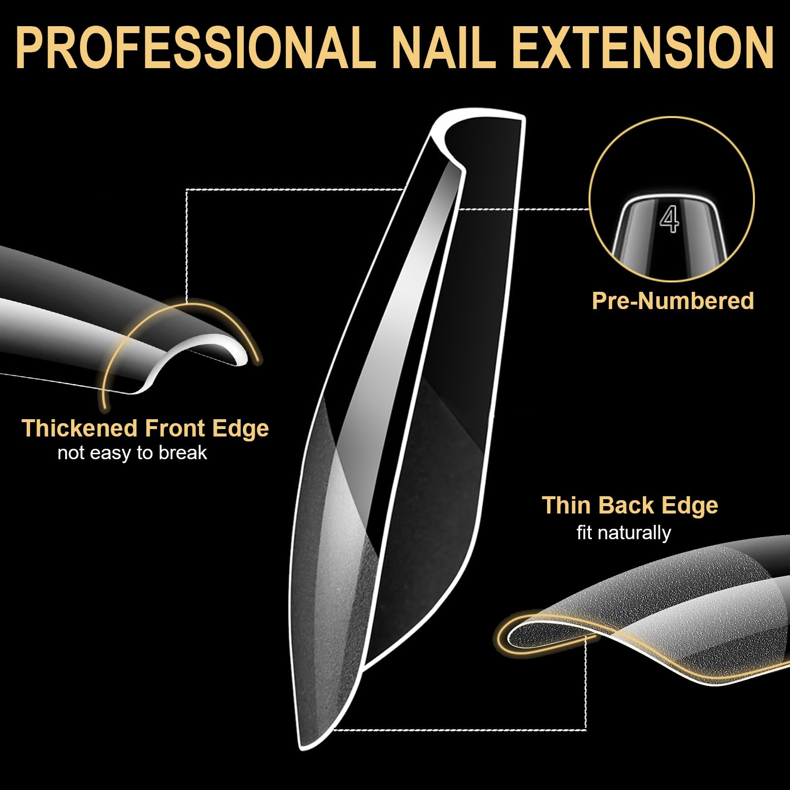 BlueZOO Gel Long Nail Tips – 360Pcs Pre-etched Almond, Coffin, Oval Press-On Nails | Salon-Quality DIY Kit
