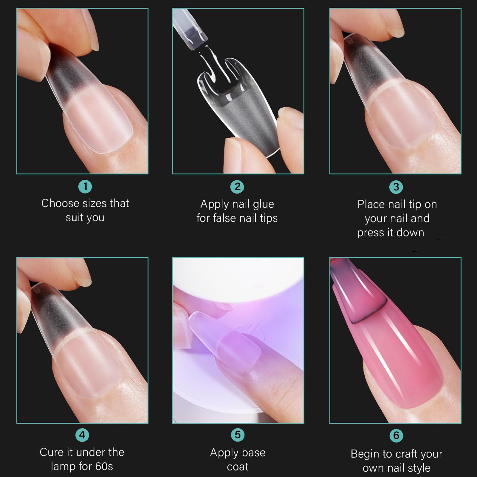 BlueZOO 3 Shapes Soft Gel Nail Tips Kit – Almond, Square, Coffin (360Pcs, 12 Sizes)