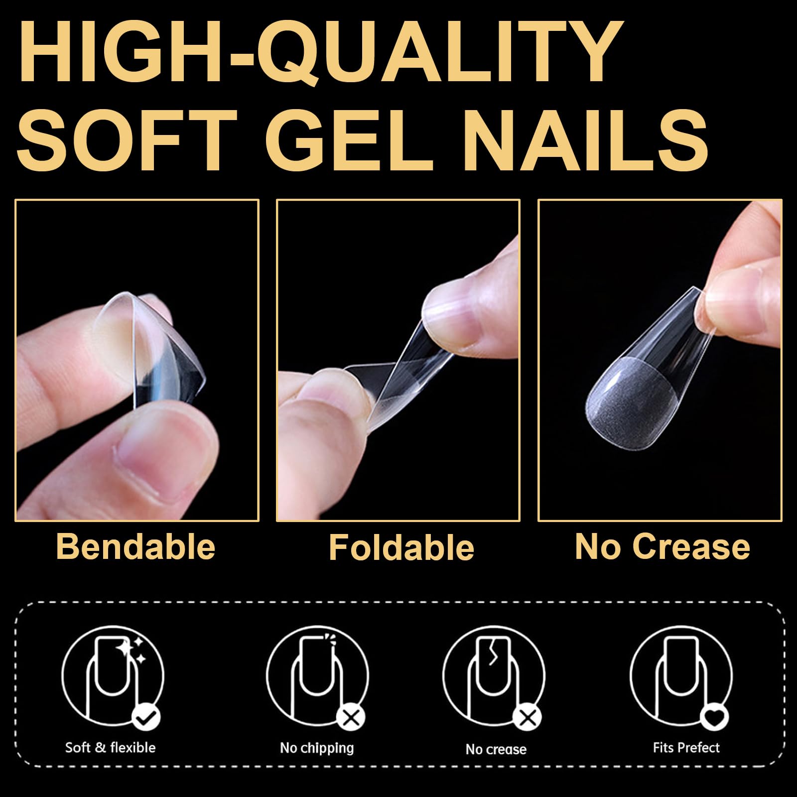 BlueZOO Gel Long Nail Tips – 360Pcs Pre-etched Almond, Coffin, Oval Press-On Nails | Salon-Quality DIY Kit