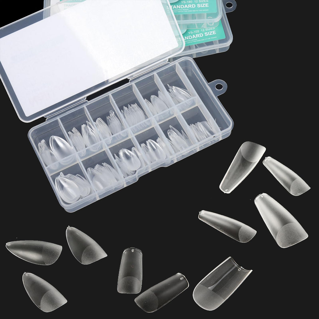 BlueZOO 3 Shapes Soft Gel Nail Tips Kit – Almond, Square, Coffin (360Pcs, 12 Sizes)