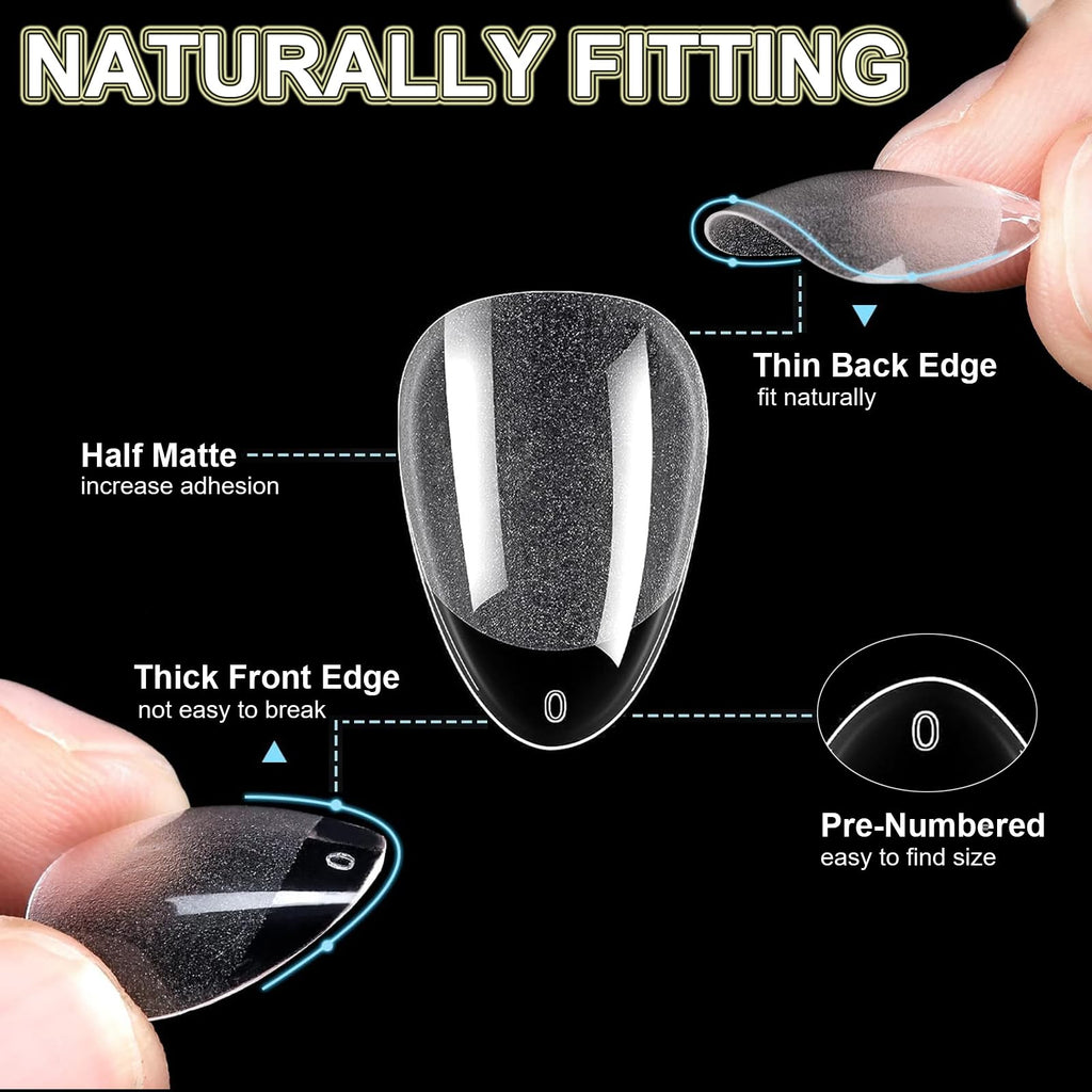 BlueZOO 600Pcs Short Almond & Tapered Round Soft Gel Nail Tips Set – 15 Sizes, 2 Shapes, Clear
