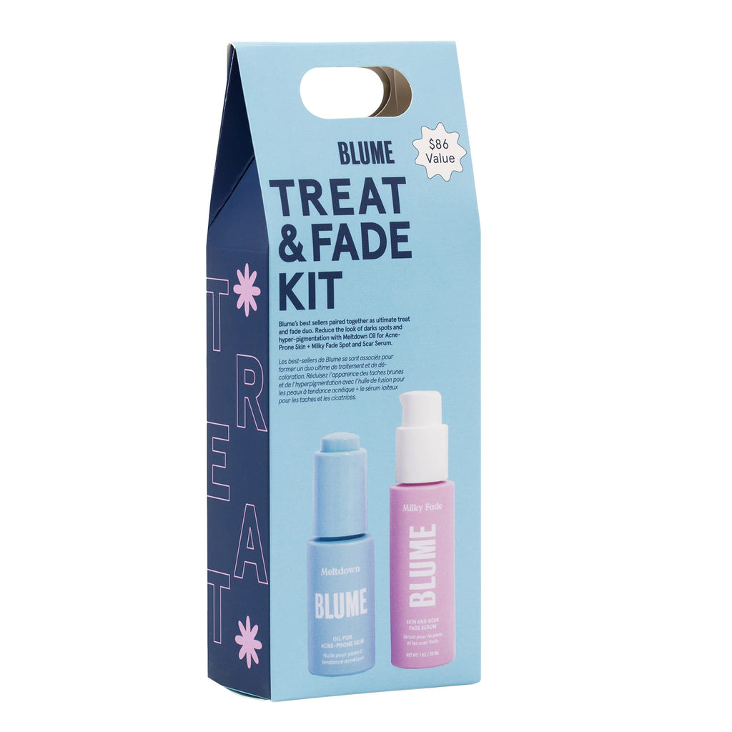 Blume Treat & Fade Acne Skin Care Set – 2-Step Acne Scar & Dark Spot Solution | Meltdown Oil + Milky Fade Serum