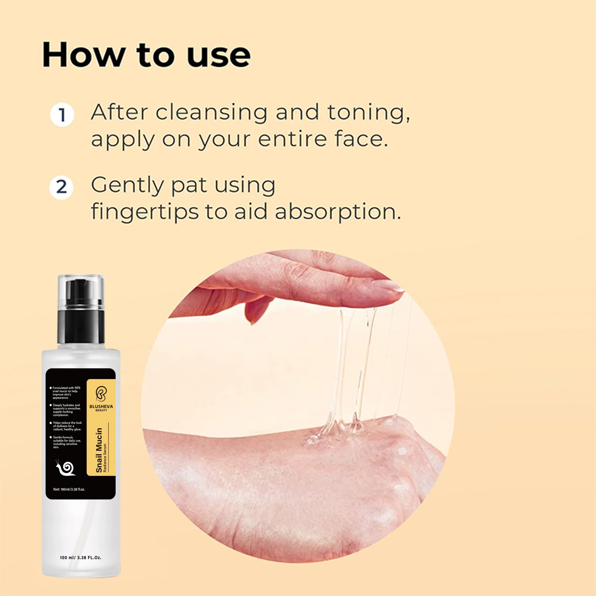 Blusheva Beauty Snail Mucin Radiance Serum – 96% Snail Filtrate Hydration & Anti-Aging, 100ml