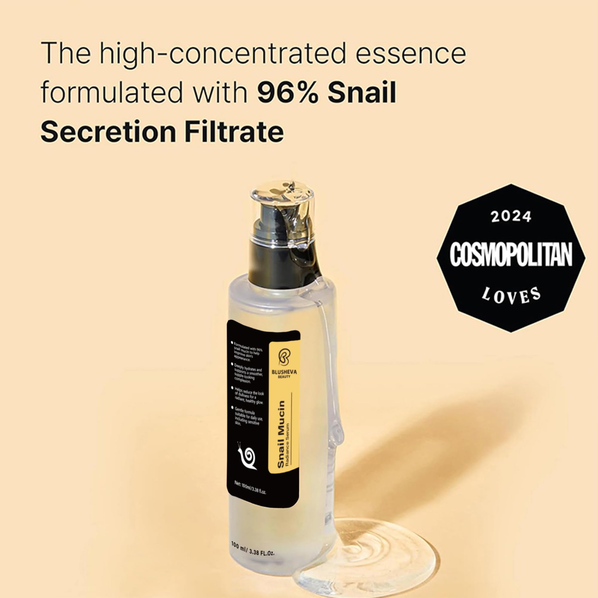 Blusheva Beauty Snail Mucin Radiance Serum – 96% Snail Filtrate Hydration & Anti-Aging, 100ml