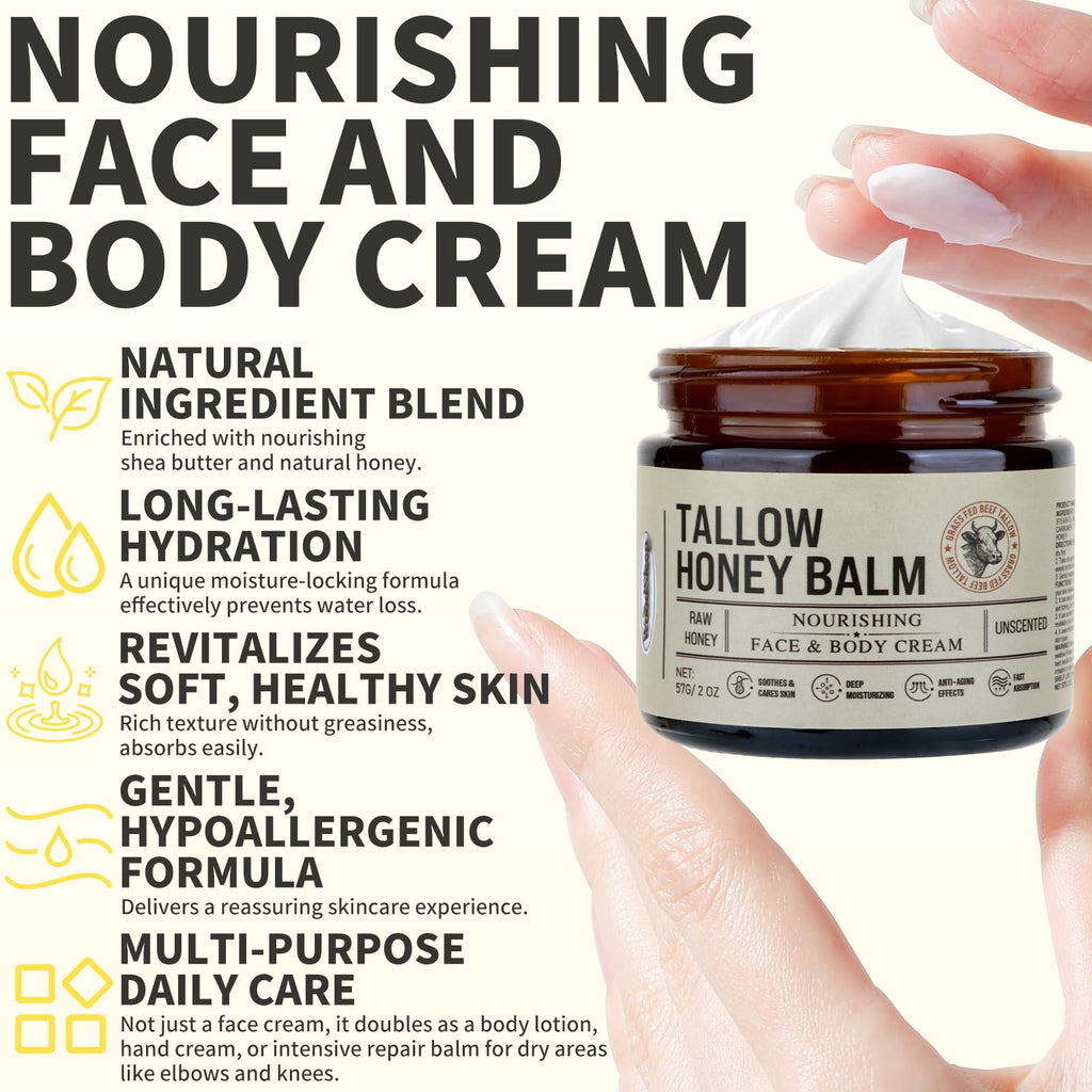BMDYJK Organic Grass-Fed Beef Tallow & Honey Balm – Natural Moisturizer (2 oz)