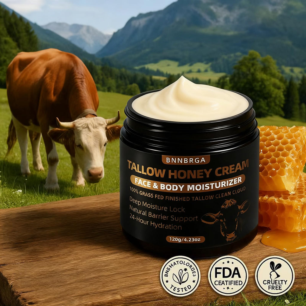BNNBRGA Beef Tallow Cream for Face & Skin – 4.23oz with Organic Grass-Fed Tallow & Manuka Honey