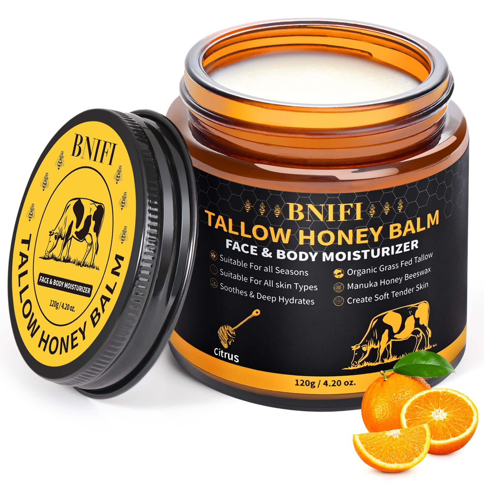 BNIFI Tallow and Honey Balm – Organic Grass-Fed Beef Tallow Moisturizer for Face & Body
