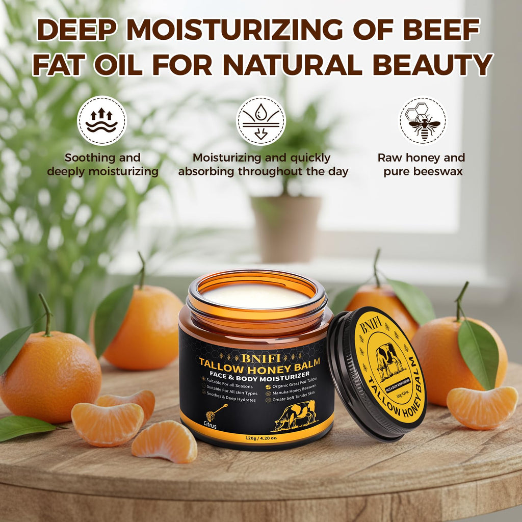 BNIFI Tallow and Honey Balm – Organic Grass-Fed Beef Tallow Moisturizer for Face & Body