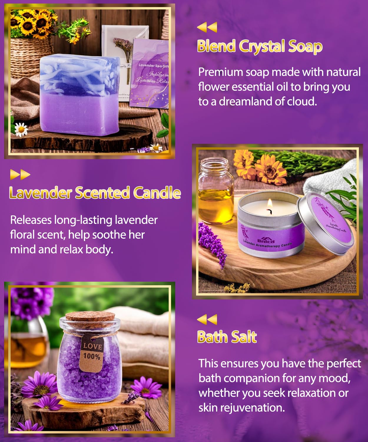 Bnlcd Luxury Lavender Bath Gift Set – 12-Piece Spa Gifts for Women | Self-Care Gifts for Mom, Wife, Girlfriend, Sister