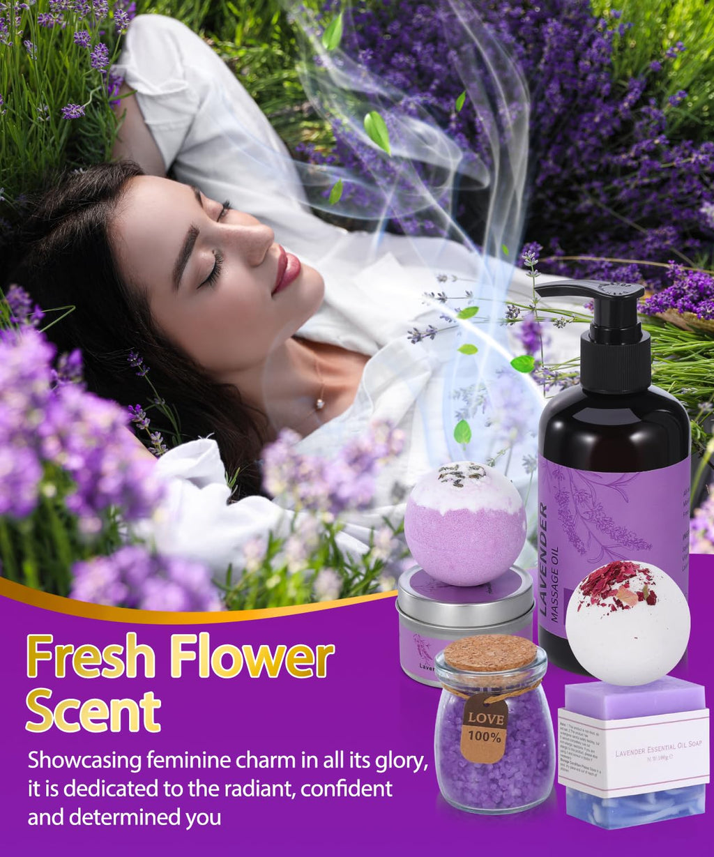 Bnlcd Luxury Lavender Bath Gift Set – 12-Piece Spa Gifts for Women | Self-Care Gifts for Mom, Wife, Girlfriend, Sister