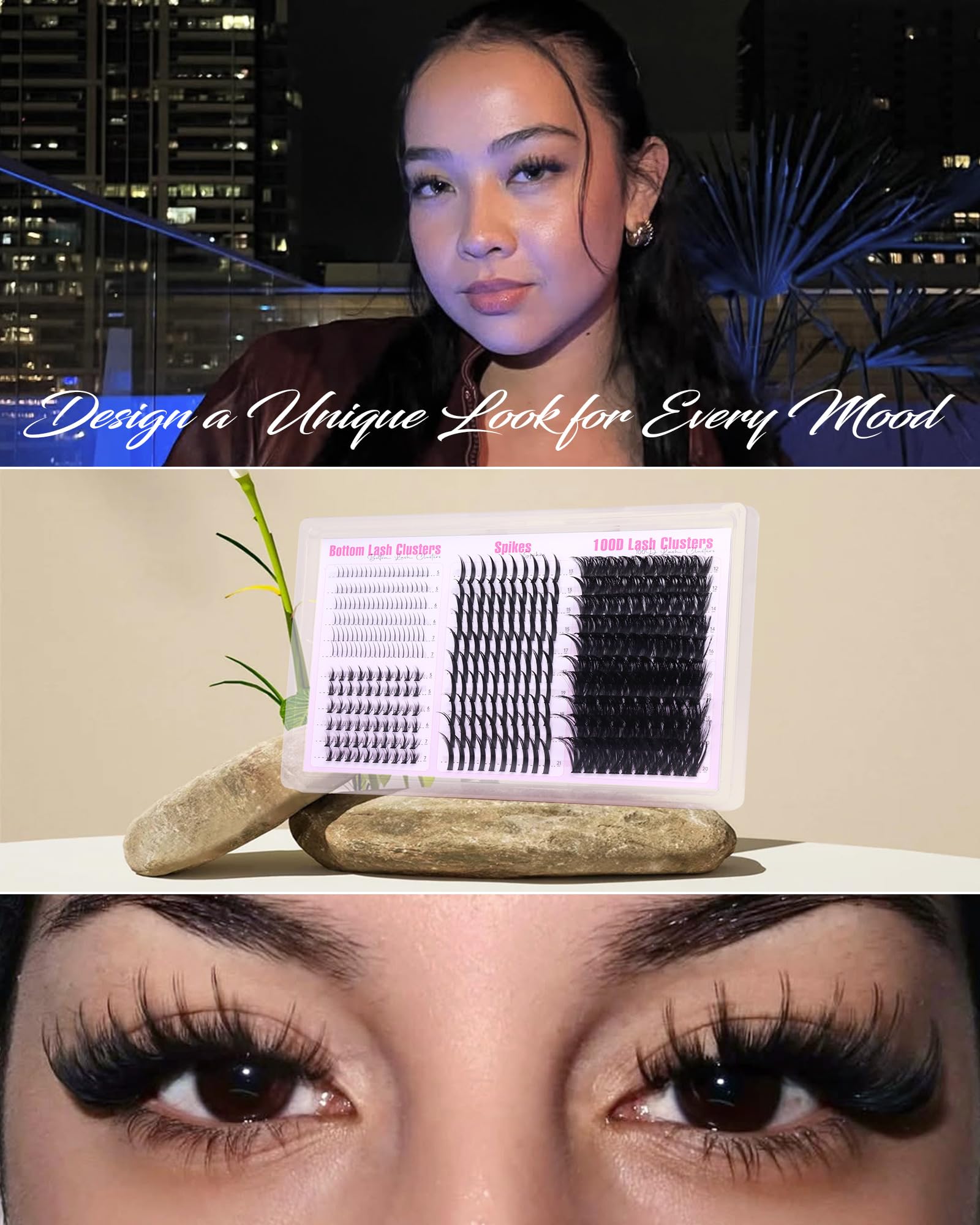 Boahankuke Lash Clusters Kit with Spikes — 380Pcs, 4 Styles, 2-in-1 Bond & Seal, Tweezers