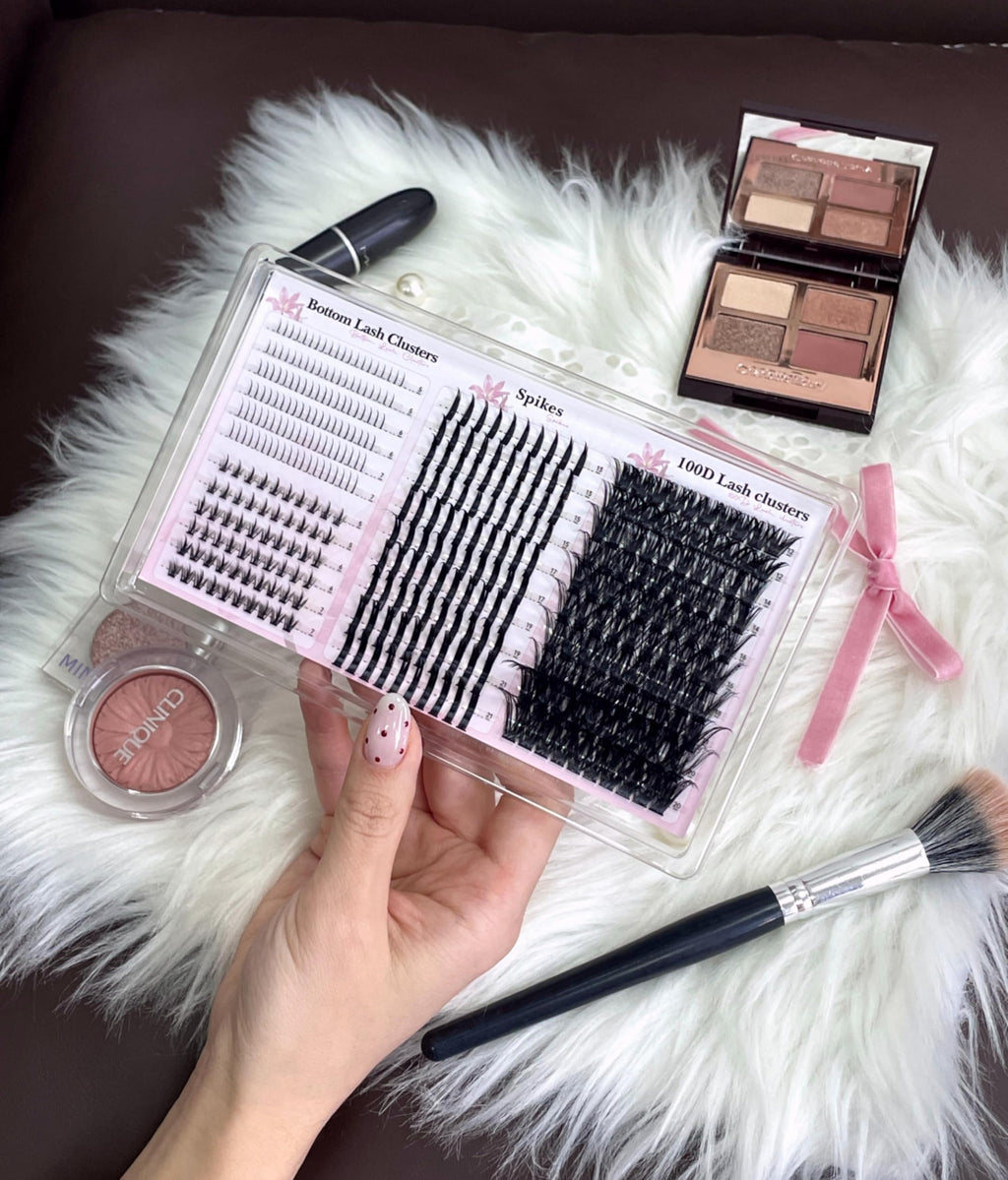 Boahankuke Lash Clusters Kit with Spikes — 380Pcs, 4 Styles, 2-in-1 Bond & Seal, Tweezers