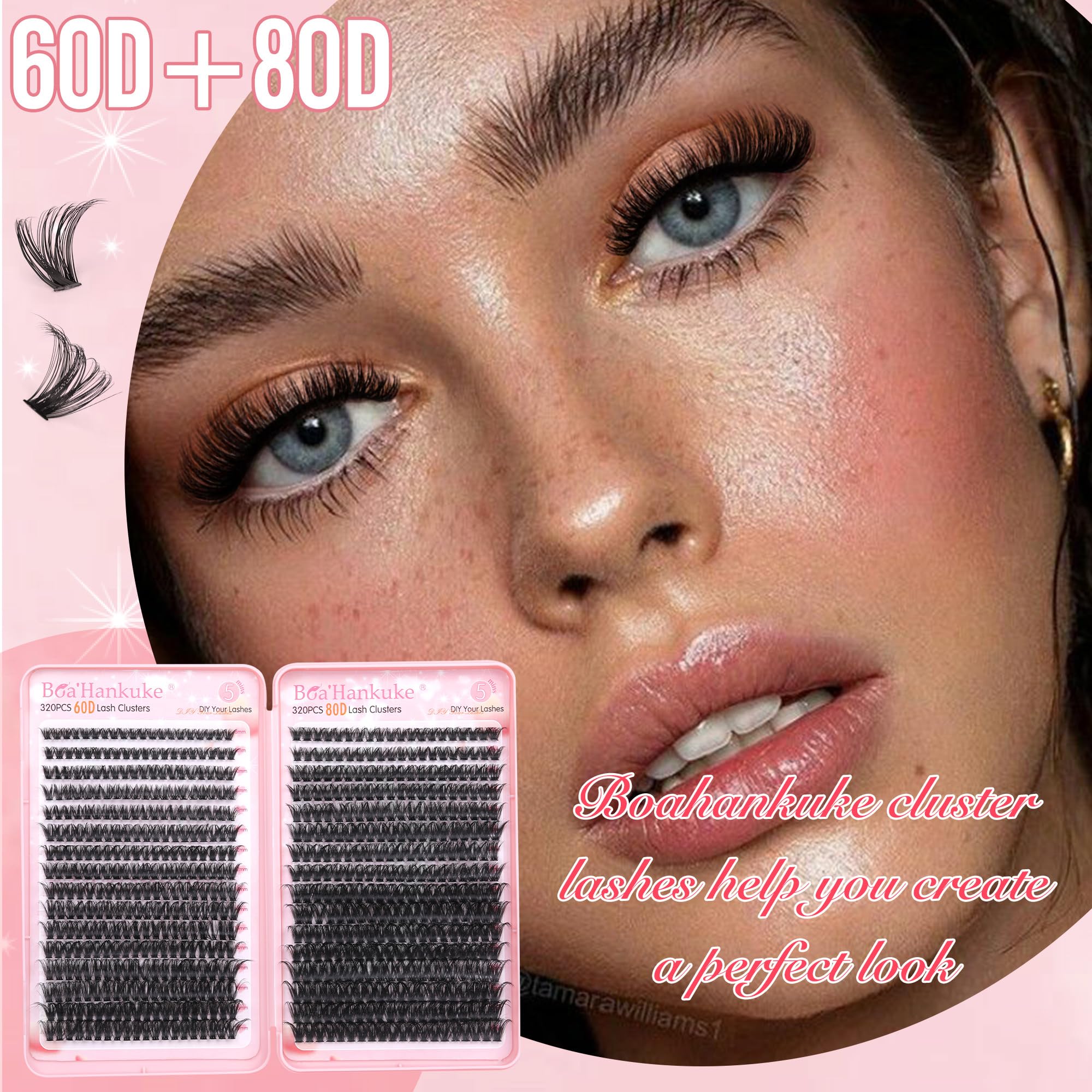 Boahankuke 640PCS Lash Clusters – DIY Volume Eyelash Extensions, D Curl & Wispy Styles (60D 8-16mm, 80D 10-18mm)