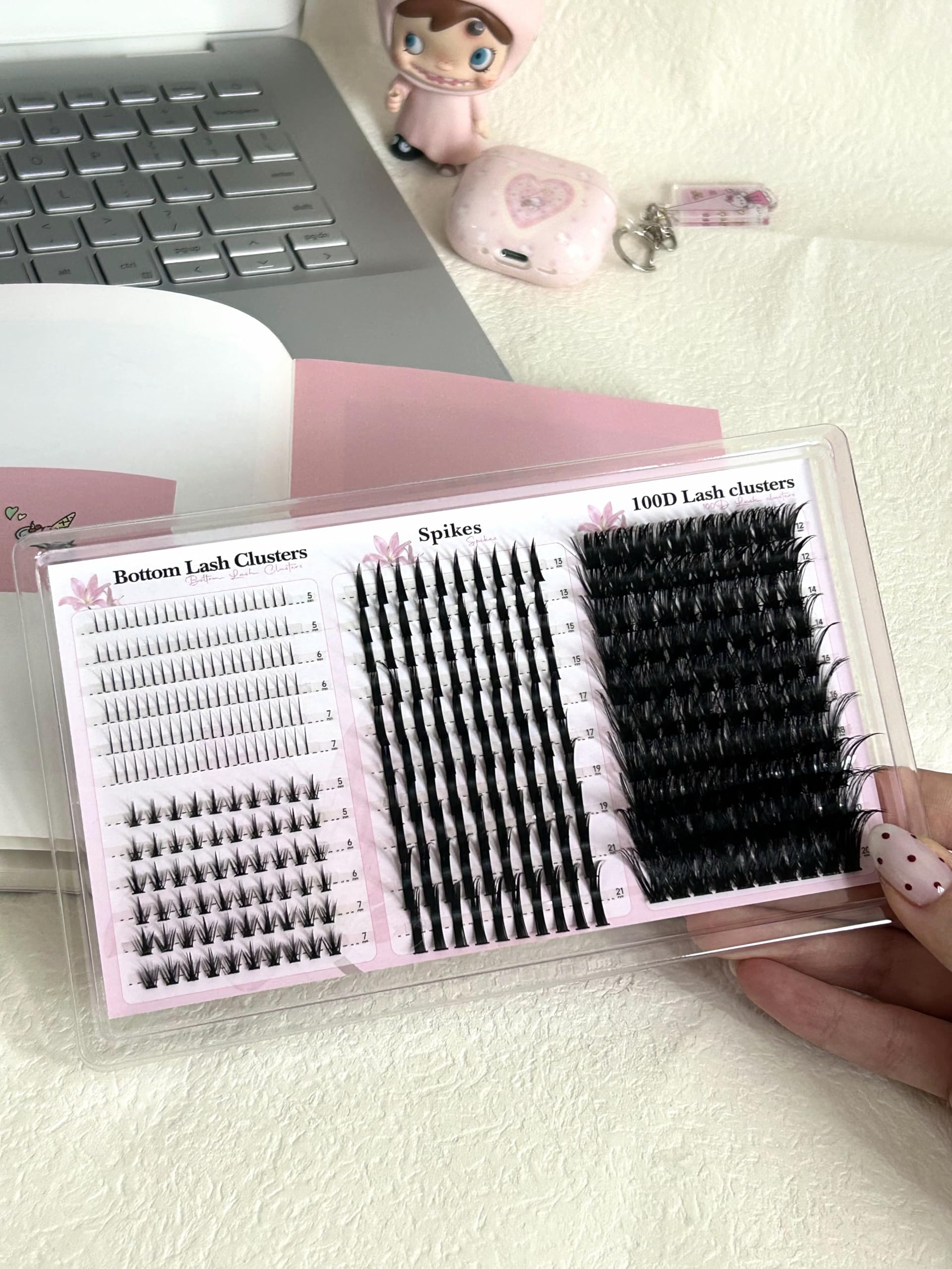 Boahankuke Lash Clusters Kit with Spikes — 380Pcs, 4 Styles, 2-in-1 Bond & Seal, Tweezers