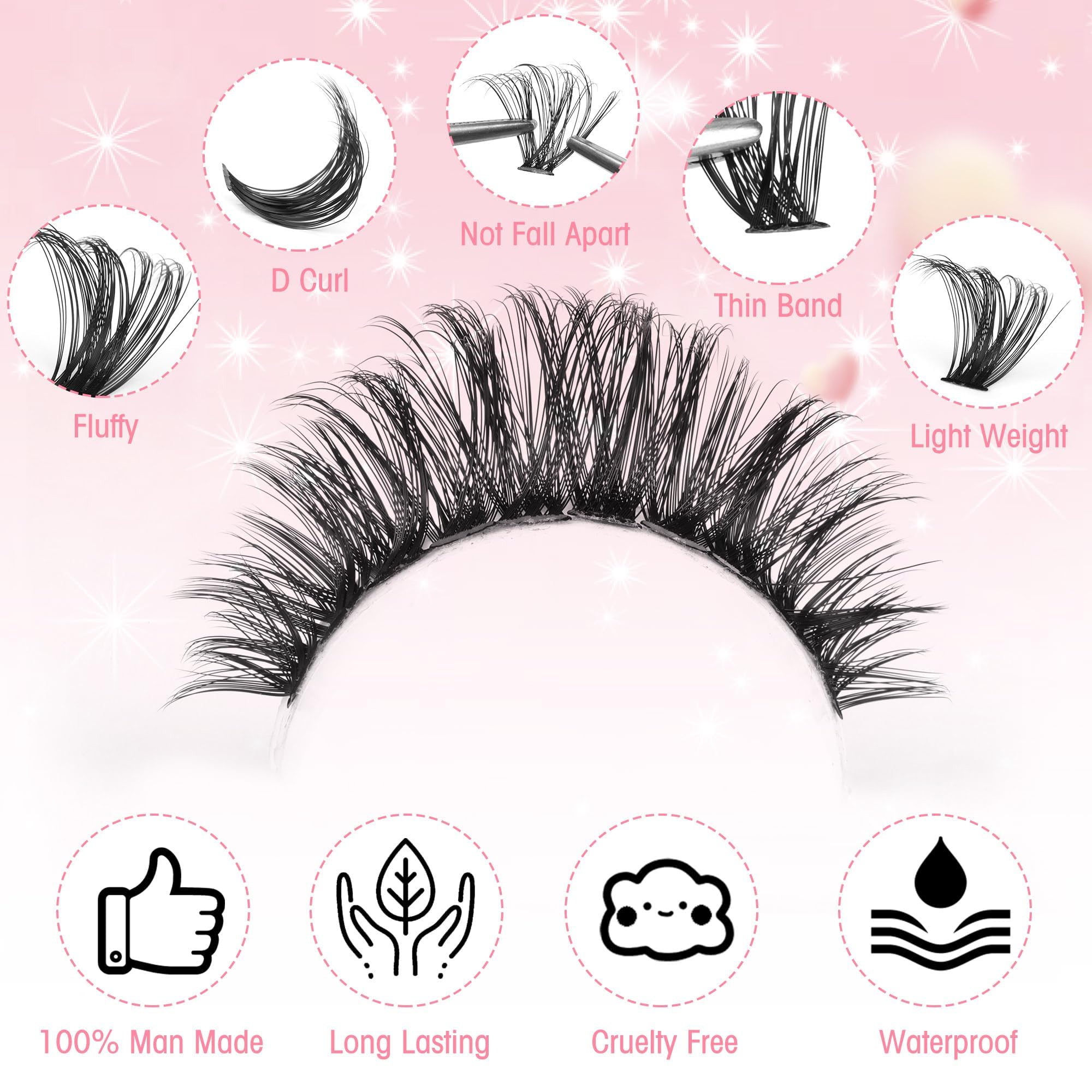 Boahankuke 640PCS Lash Clusters – DIY Volume Eyelash Extensions, D Curl & Wispy Styles (60D 8-16mm, 80D 10-18mm)