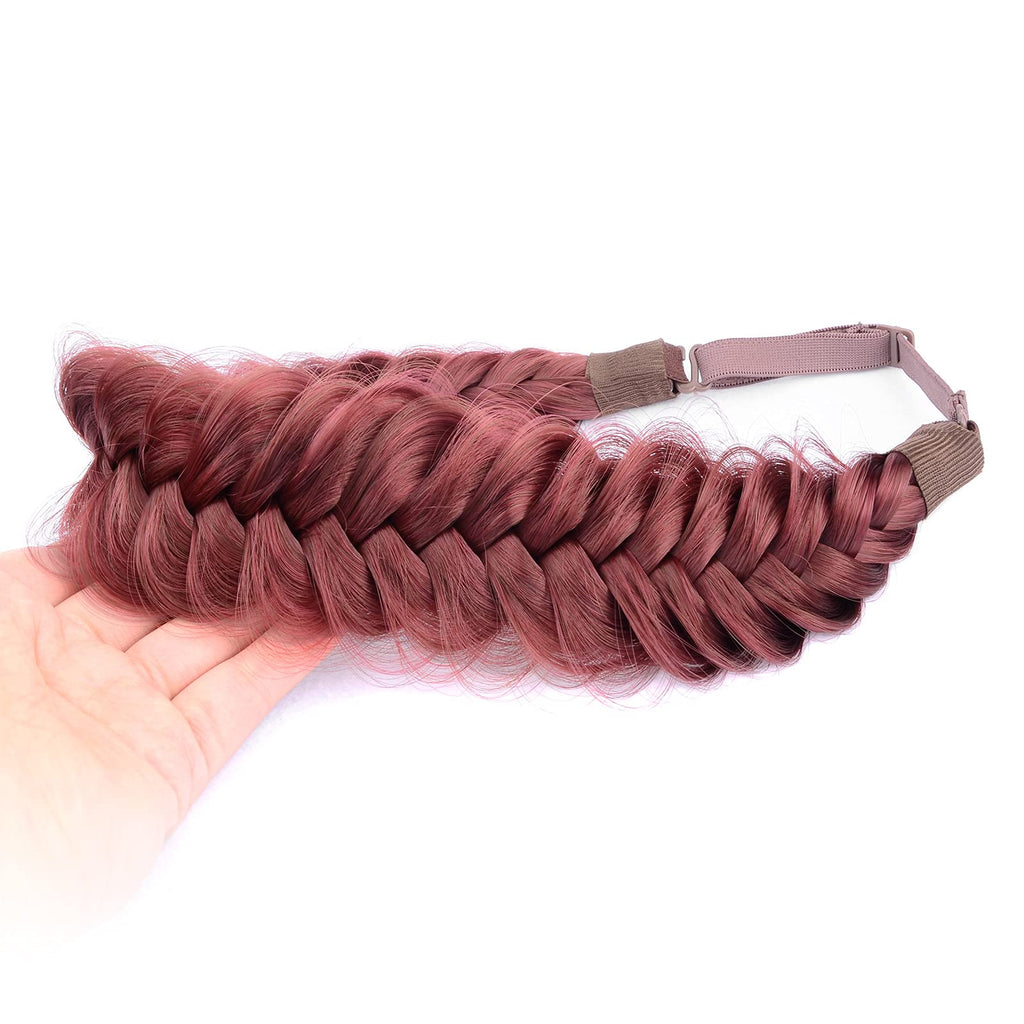 BOBIYA Messy Wide 2-Strands Synthetic Red Hair Braided Headband – Burgundy, Adjustable