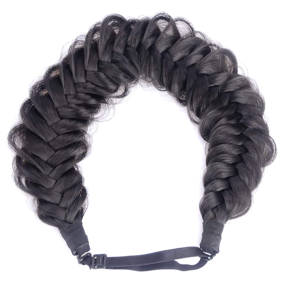 BOBIYA Messy Wide 2-Strand Braided Headband – Natural Black, Adjustable, Heat-Resistant Synthetic Hair
