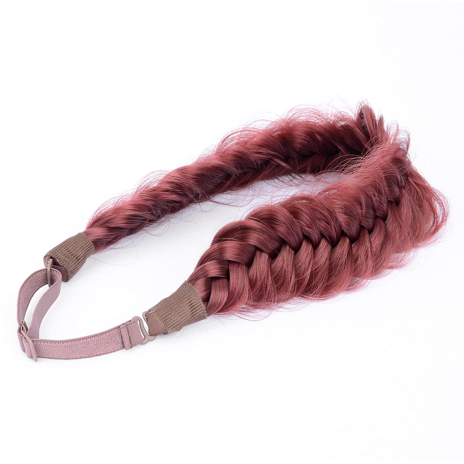 BOBIYA Messy Wide 2-Strands Synthetic Red Hair Braided Headband – Burgundy, Adjustable