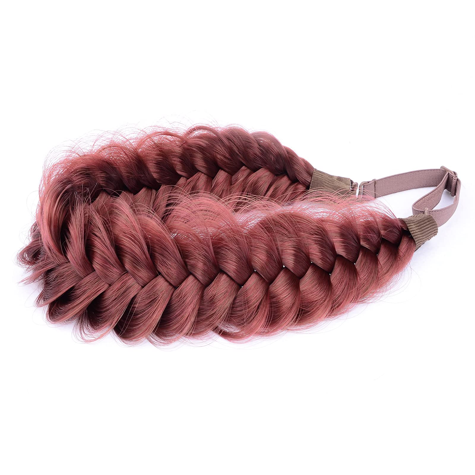 BOBIYA Messy Wide 2-Strands Synthetic Red Hair Braided Headband – Burgundy, Adjustable