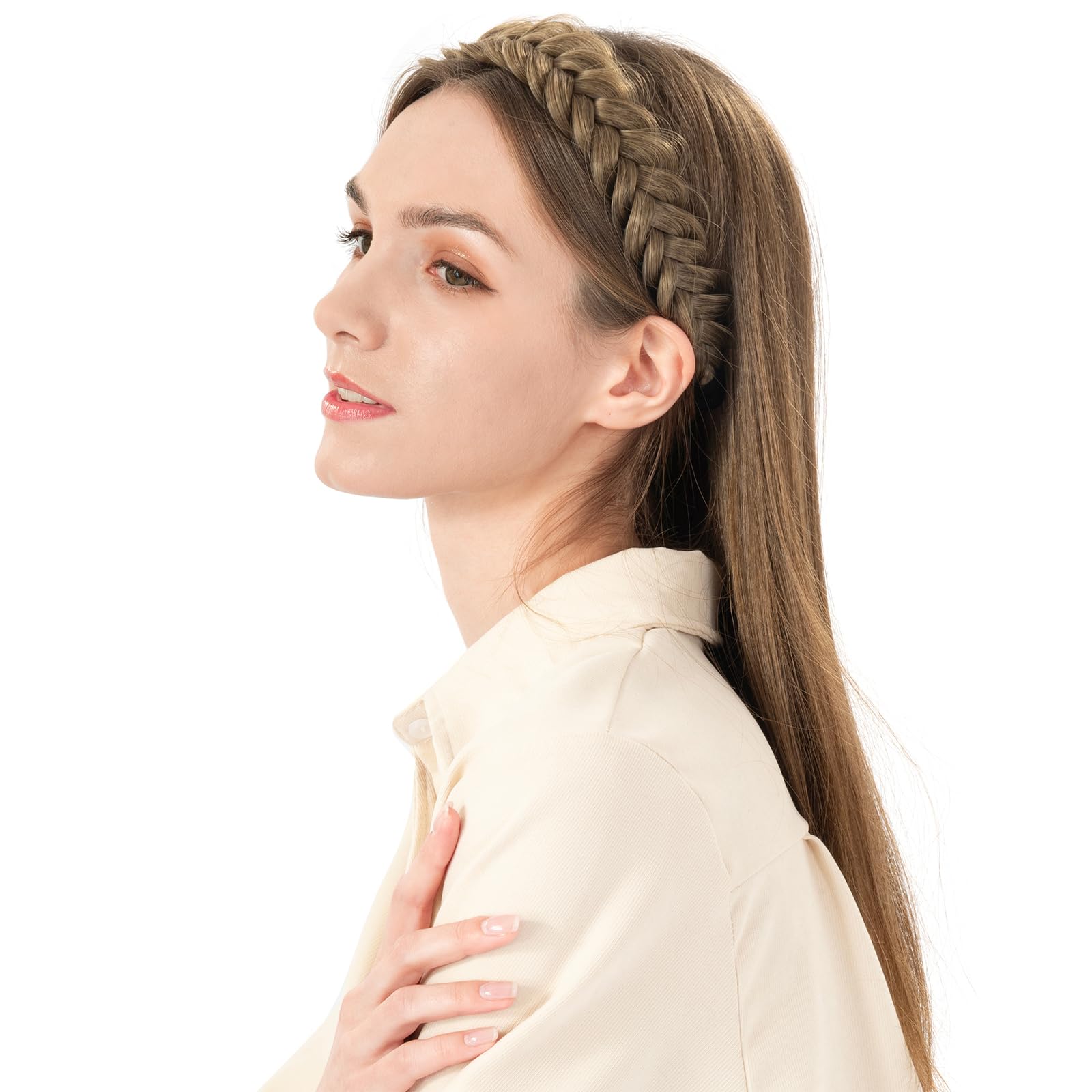 BOBIYA Messy Wide 2-Strands Synthetic Red Hair Braided Headband – Burgundy, Adjustable