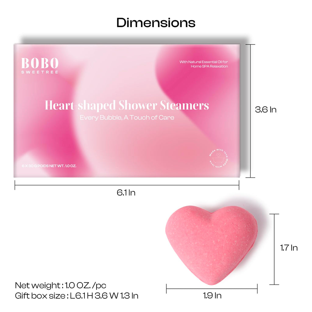BoboSweeTree Shower Steamers – Aromatherapy Heart-Shaped Pink with Rose Scent | Pack of 6