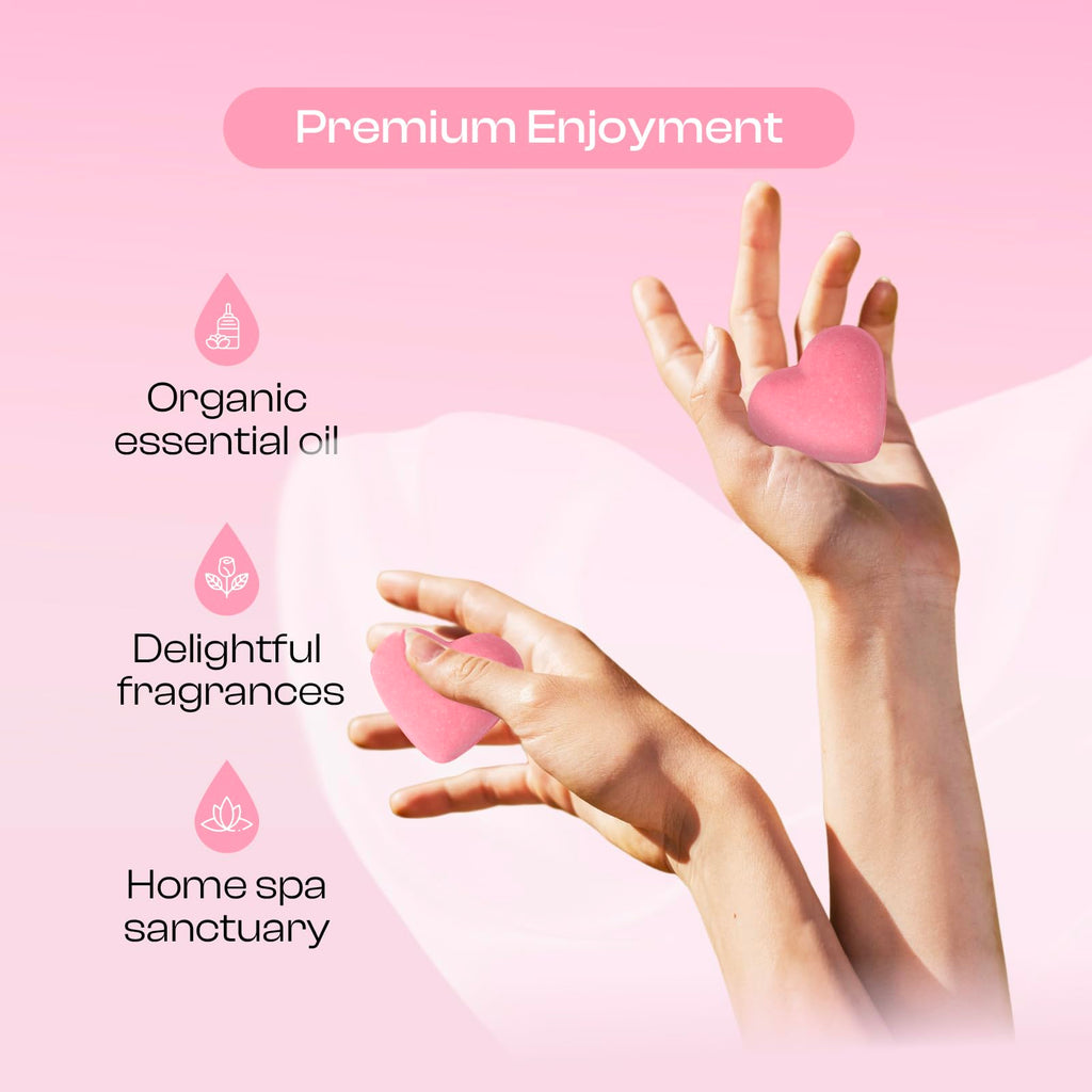 BoboSweeTree Shower Steamers – Aromatherapy Heart-Shaped Pink with Rose Scent | Pack of 6