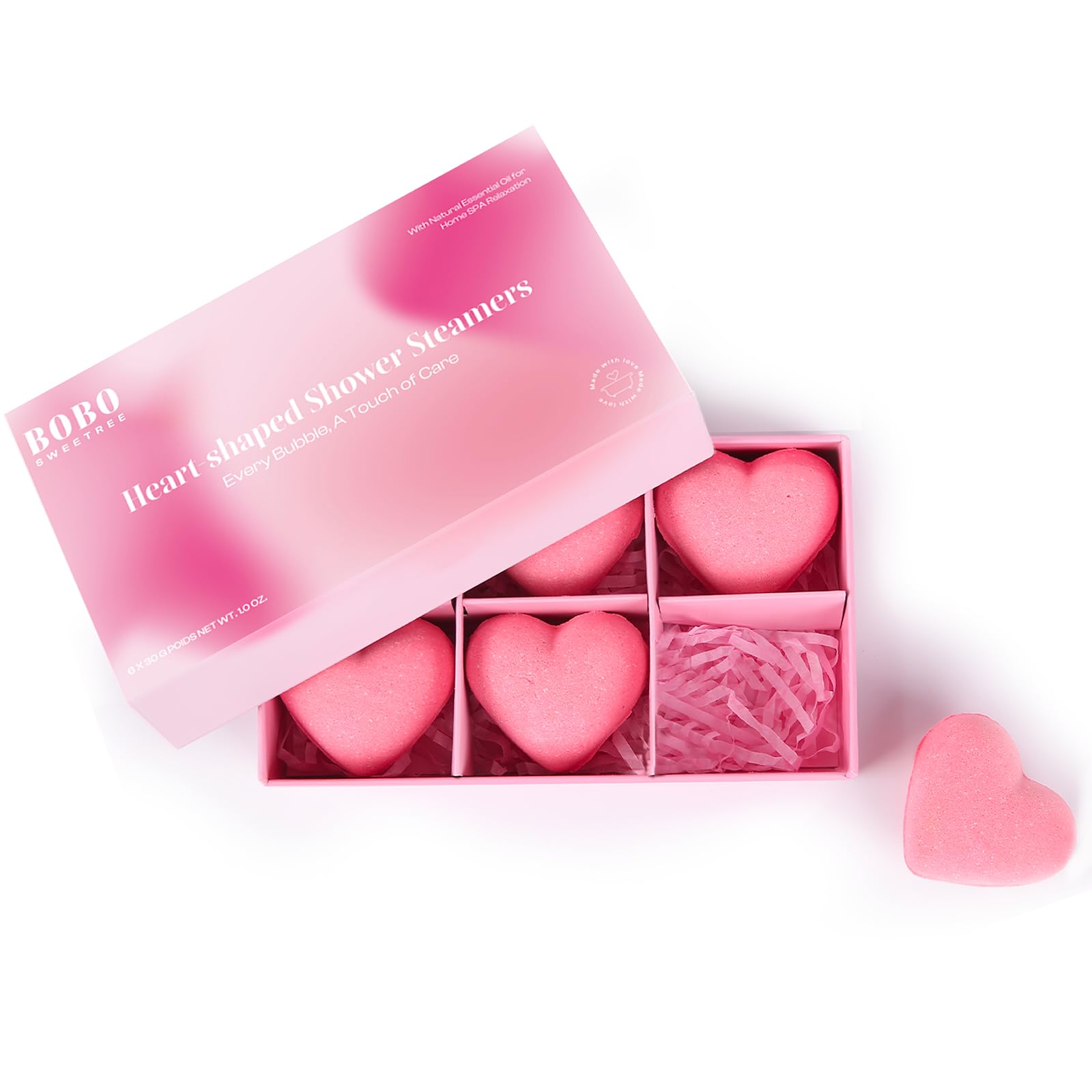 BoboSweeTree Shower Steamers – Aromatherapy Heart-Shaped Pink with Rose Scent | Pack of 6