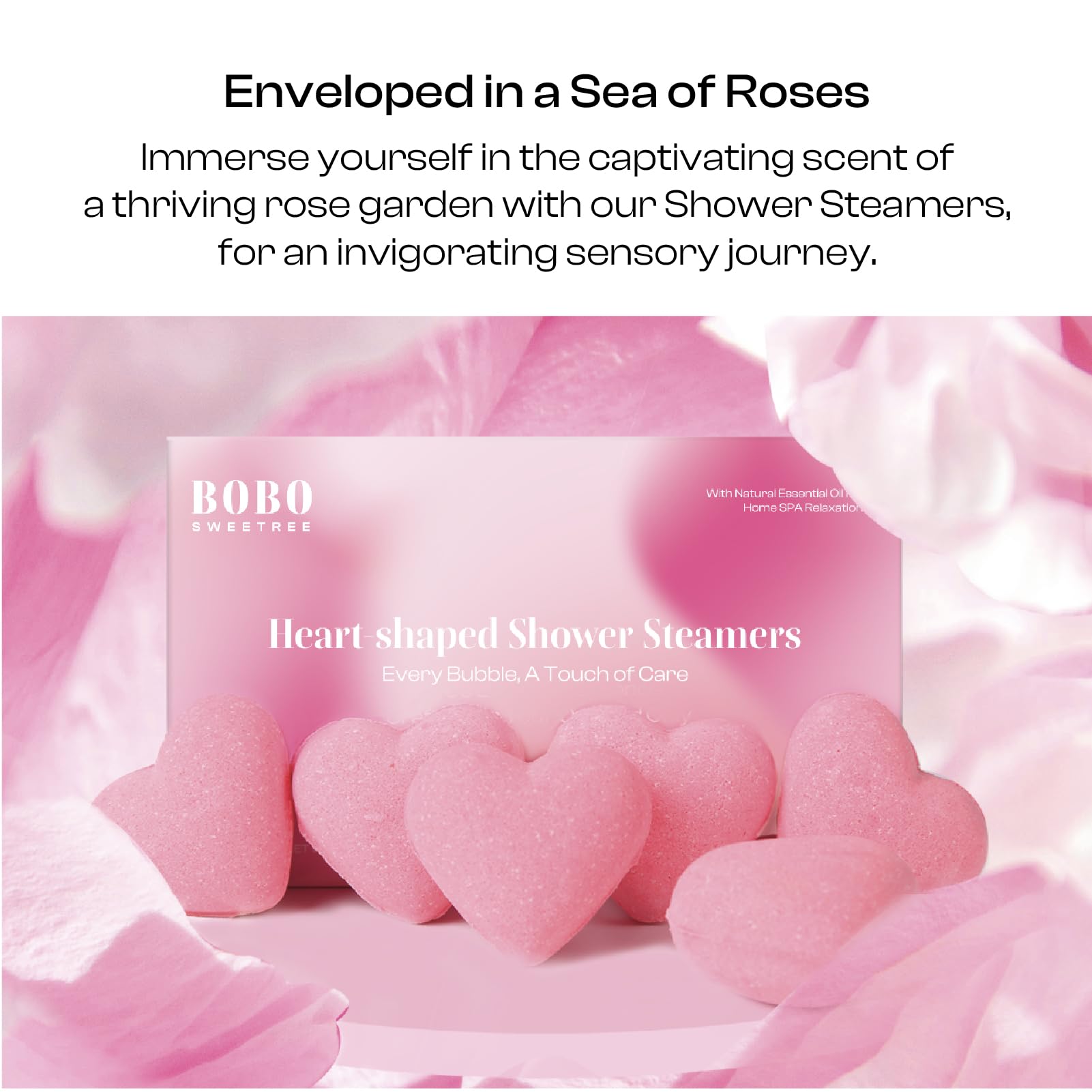 BoboSweeTree Shower Steamers – Aromatherapy Heart-Shaped Pink with Rose Scent | Pack of 6