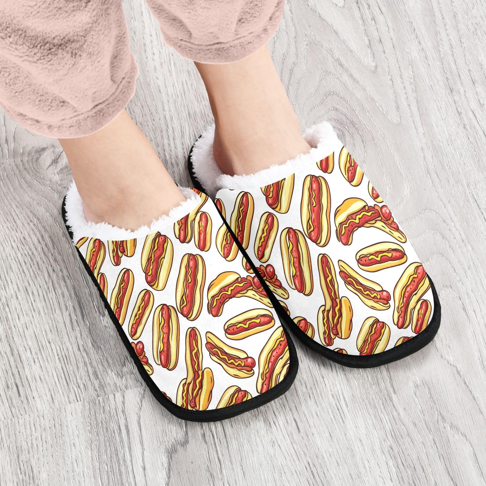 Boccsty Fast Food Hot Dog Spa Slippers – Cozy Memory Foam Indoor/Outdoor Non-Slip House Shoes for Men & Women