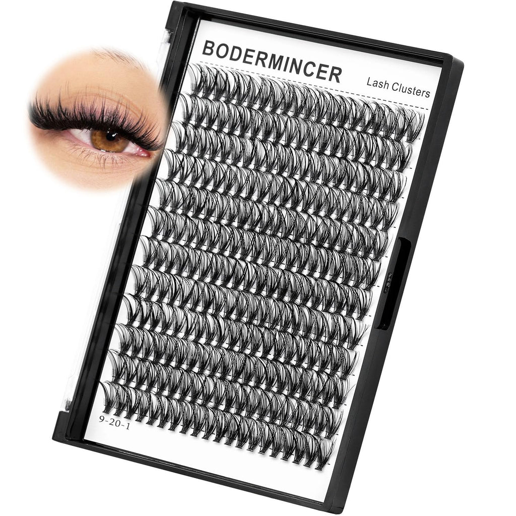 Bodermincer Black Cluster Lashes 240pcs – 20D/40D DIY Lashes, D Curl, 8–22mm
