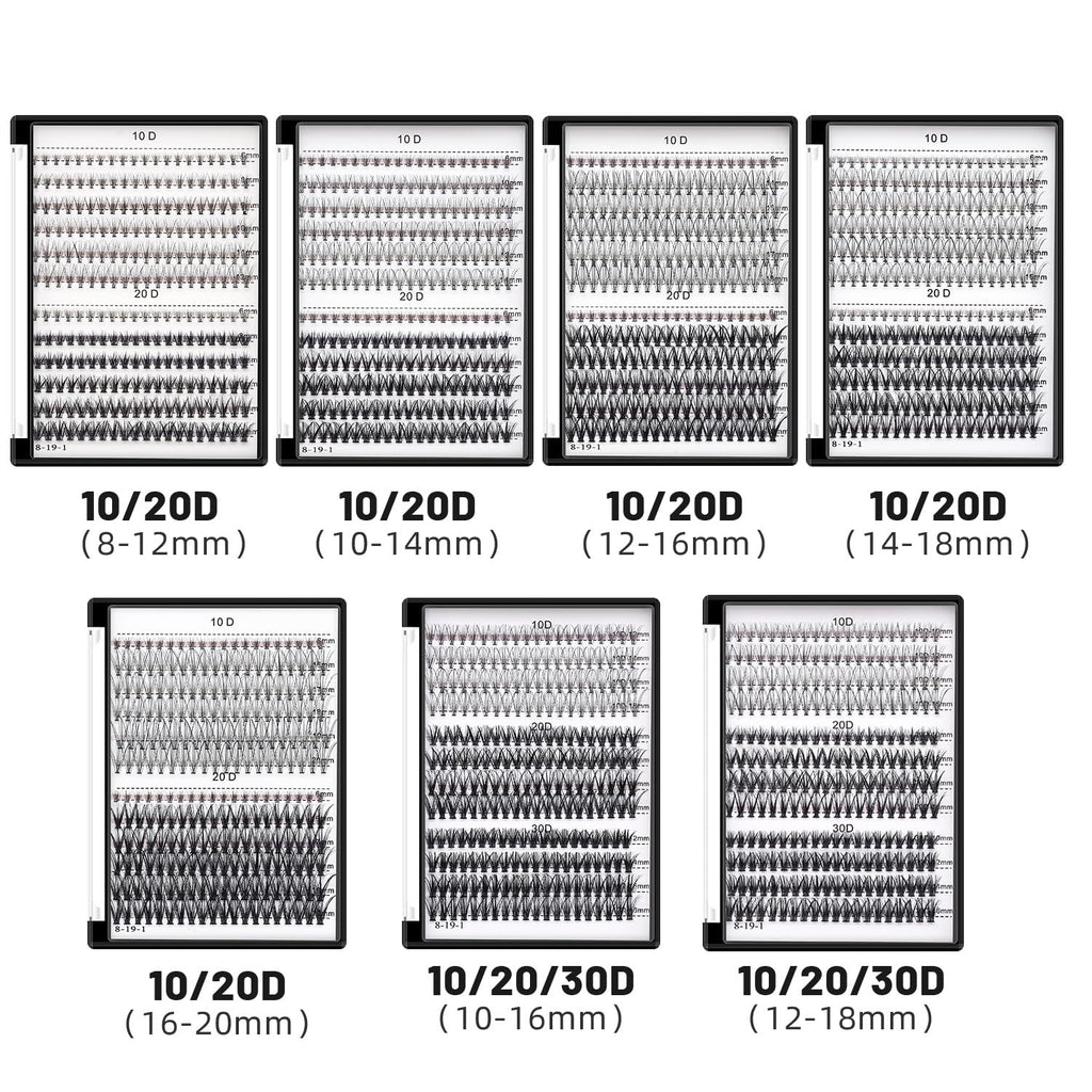 Bodermincer 240pcs Lash Extensions – C Curl, 10D/20D Mixed Clusters (8–16mm) for Professionals