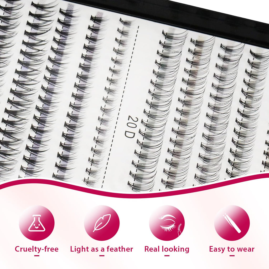 Bodermincer Lash Extension 240pcs C Curl – Mixed 10D/20D Clusters for Professional Lashing