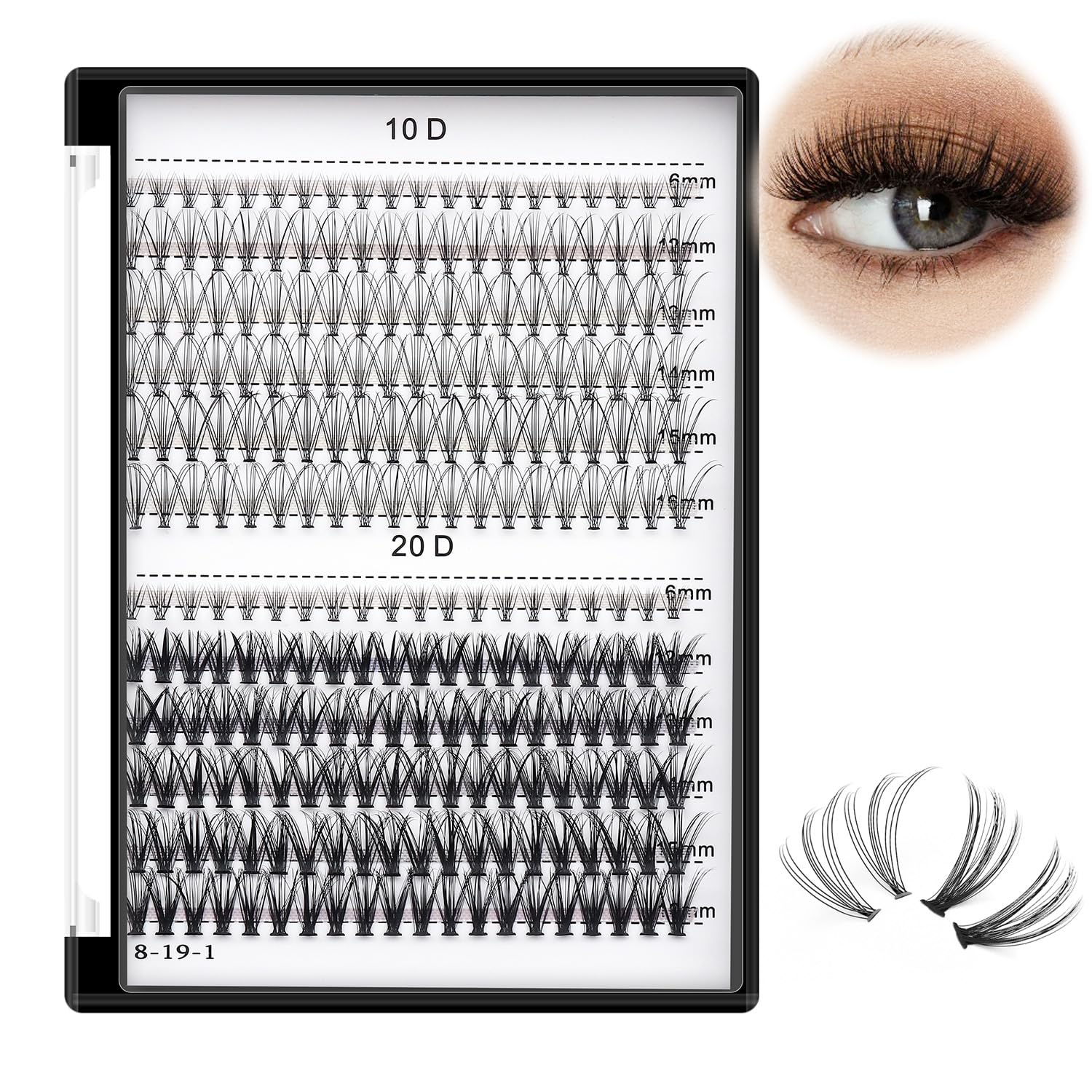 Bodermincer 240pcs Lash Extensions – C Curl, 10D/20D Mixed Clusters (8–16mm) for Professionals