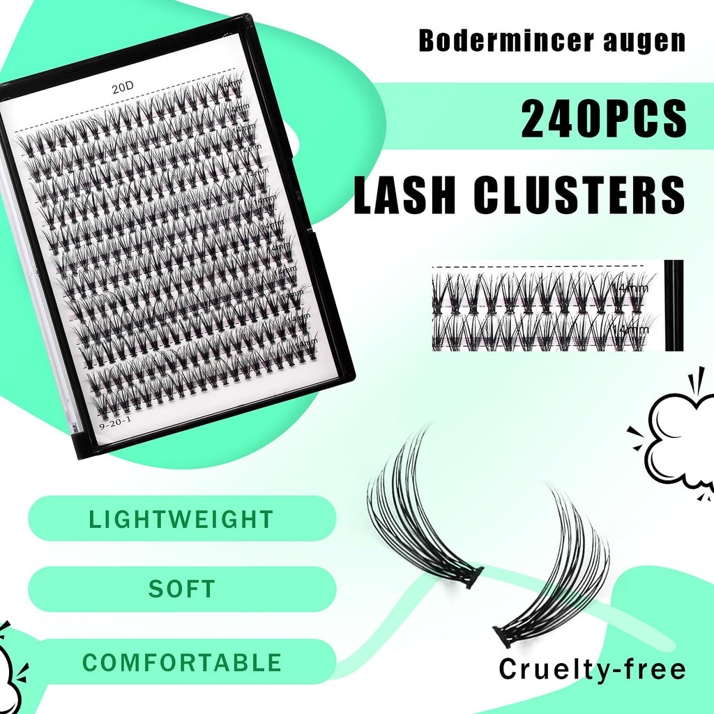 Bodermincer Black Cluster Lashes 240pcs – 20D/40D D Curl Kit