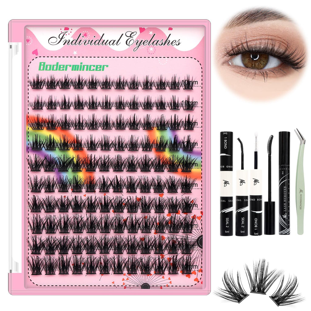 Bodermincer Lashes Clusters Kit 10-12mm to 18mm, 120 Clusters, 0.07mm D Curl